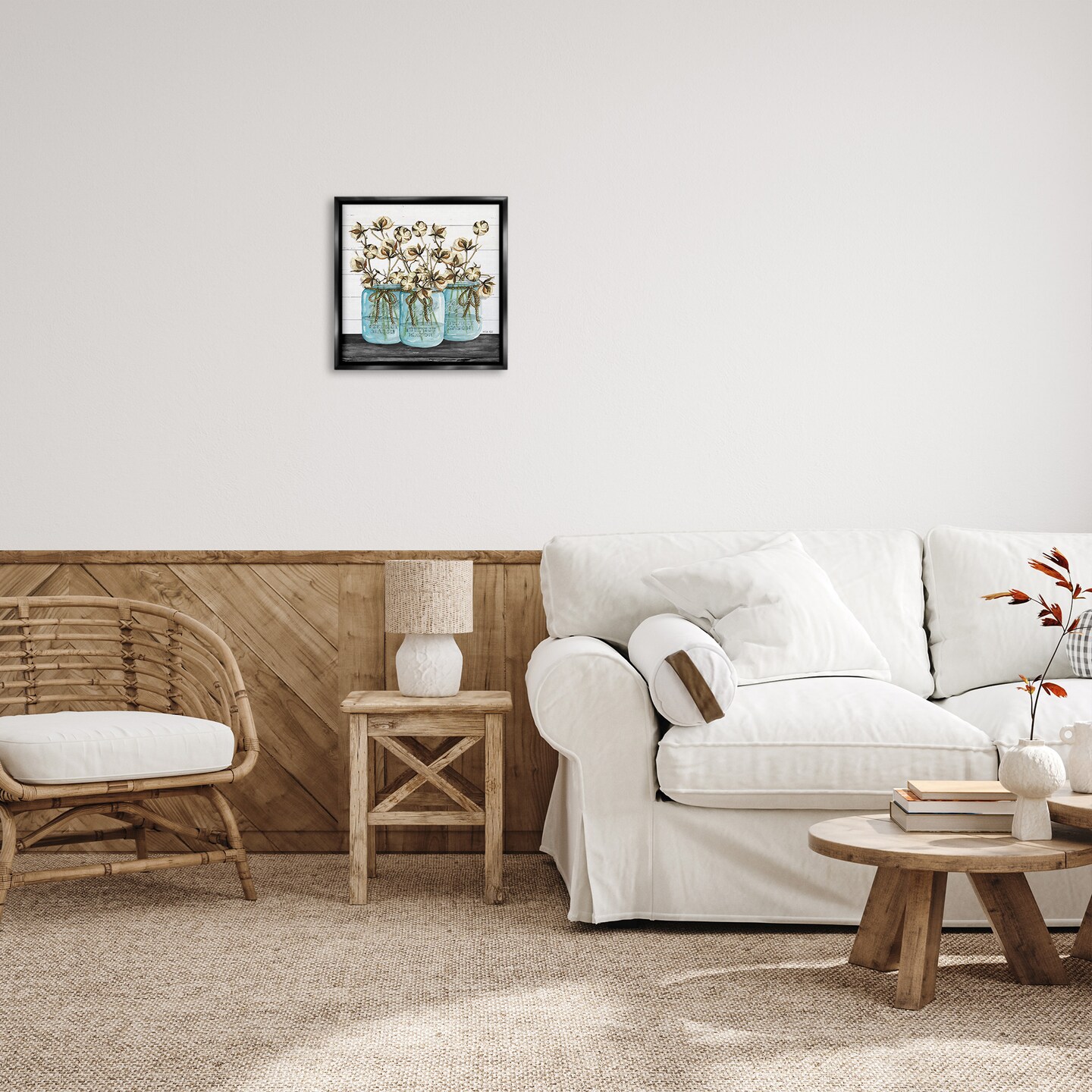 Stupell Industries Cotton in Rustic Jars Framed Floater Canvas Wall Art