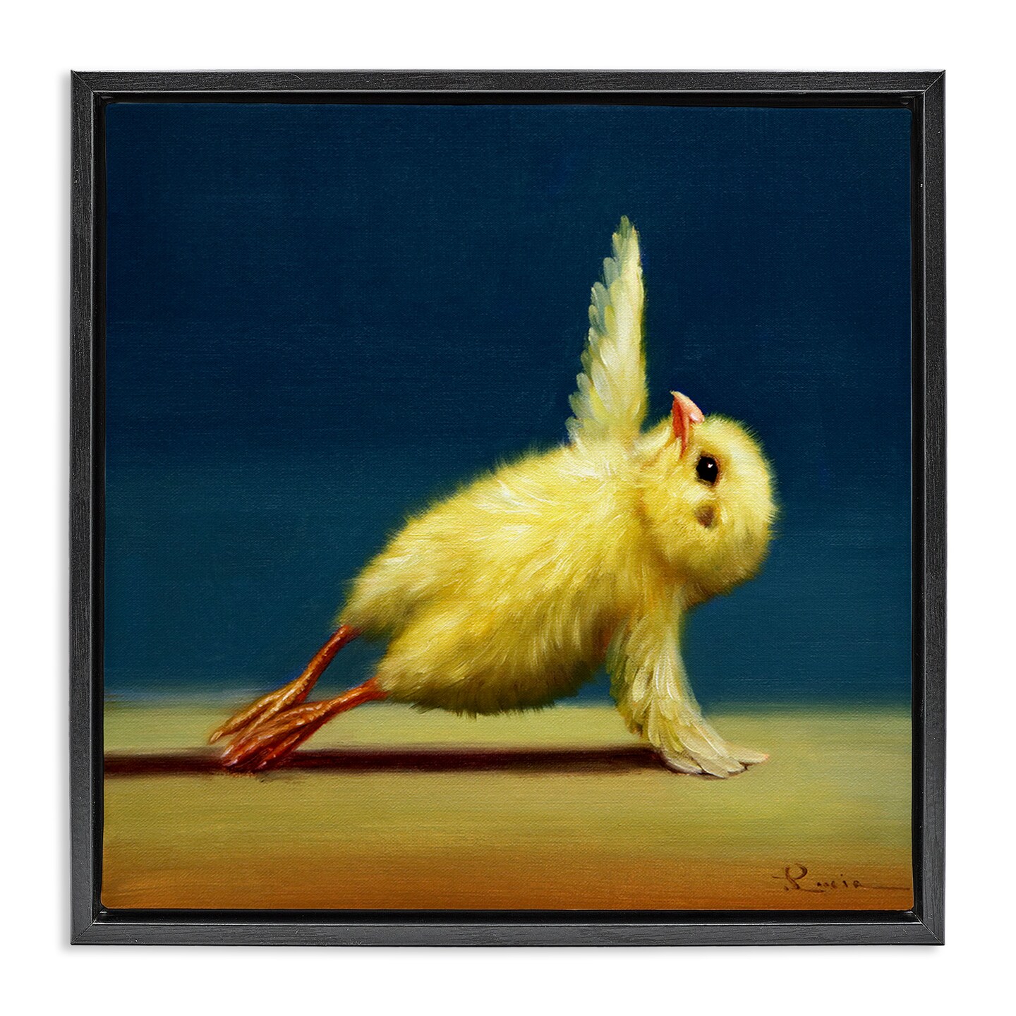 Stupell Industries Yellow Chick Stretching Yoga Framed Floater Canvas Wall Art