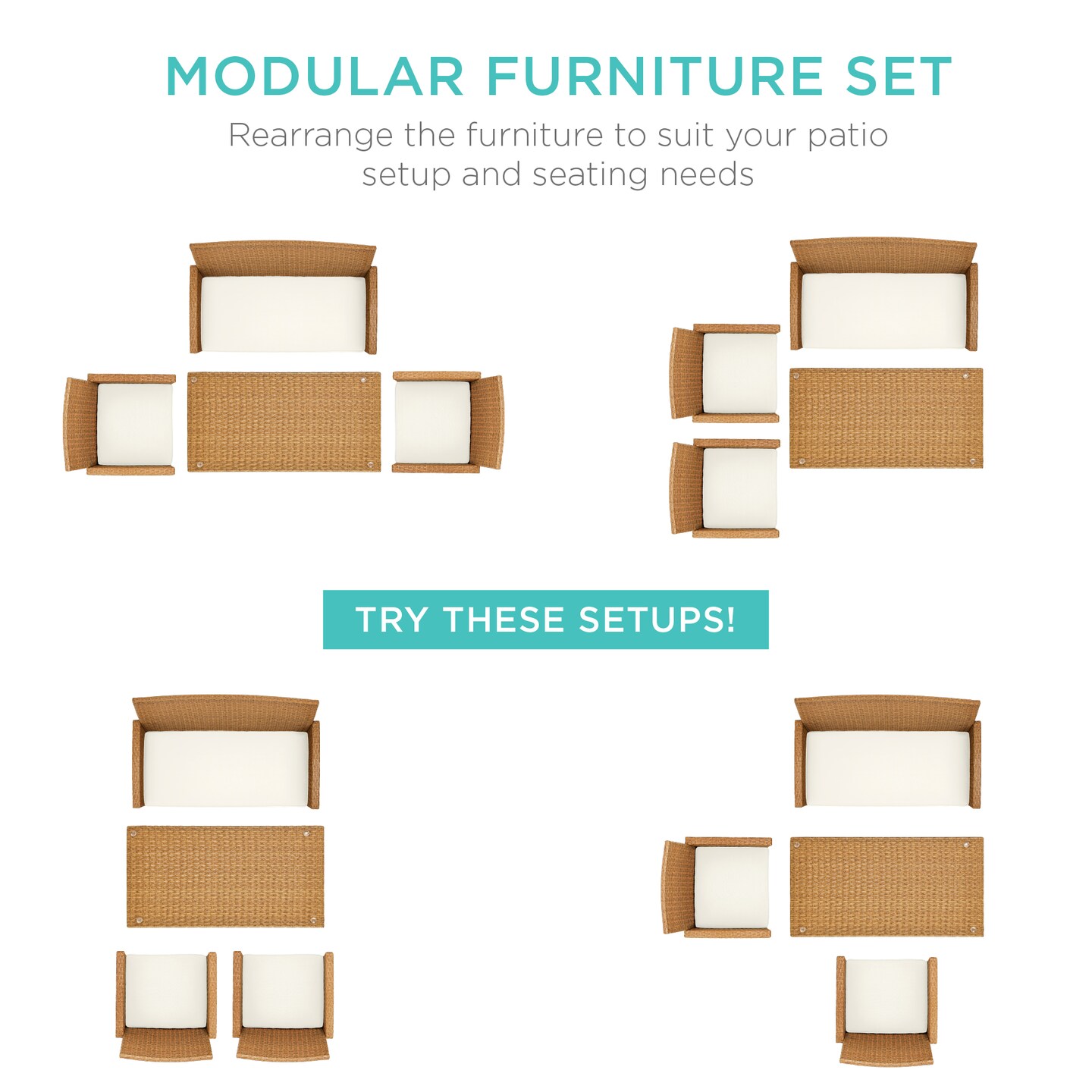 Best Choice Products 4-Piece Outdoor Wicker Patio Conversation Furniture Set w/ Table, Cushions