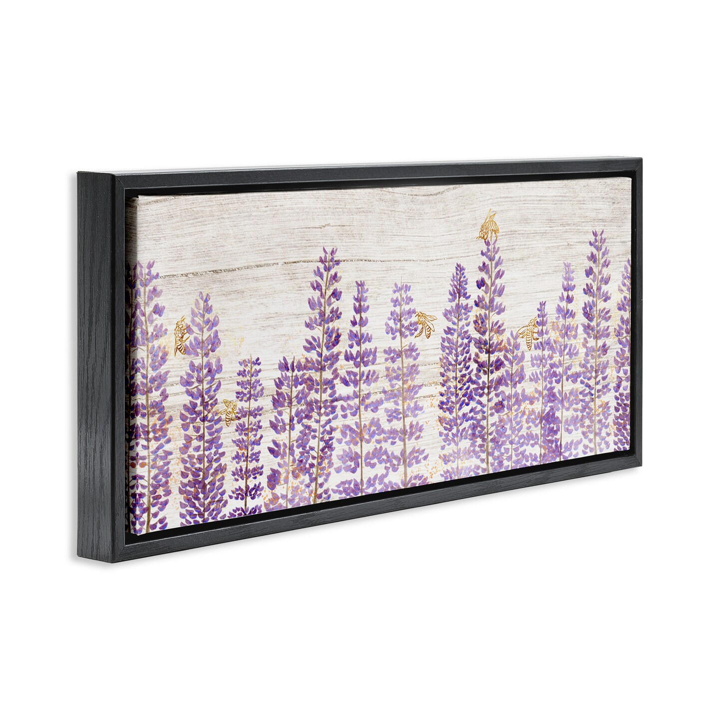 Stupell Industries Rustic Purple Lilacs &#x26; Bees Framed Floater Canvas Wall Art