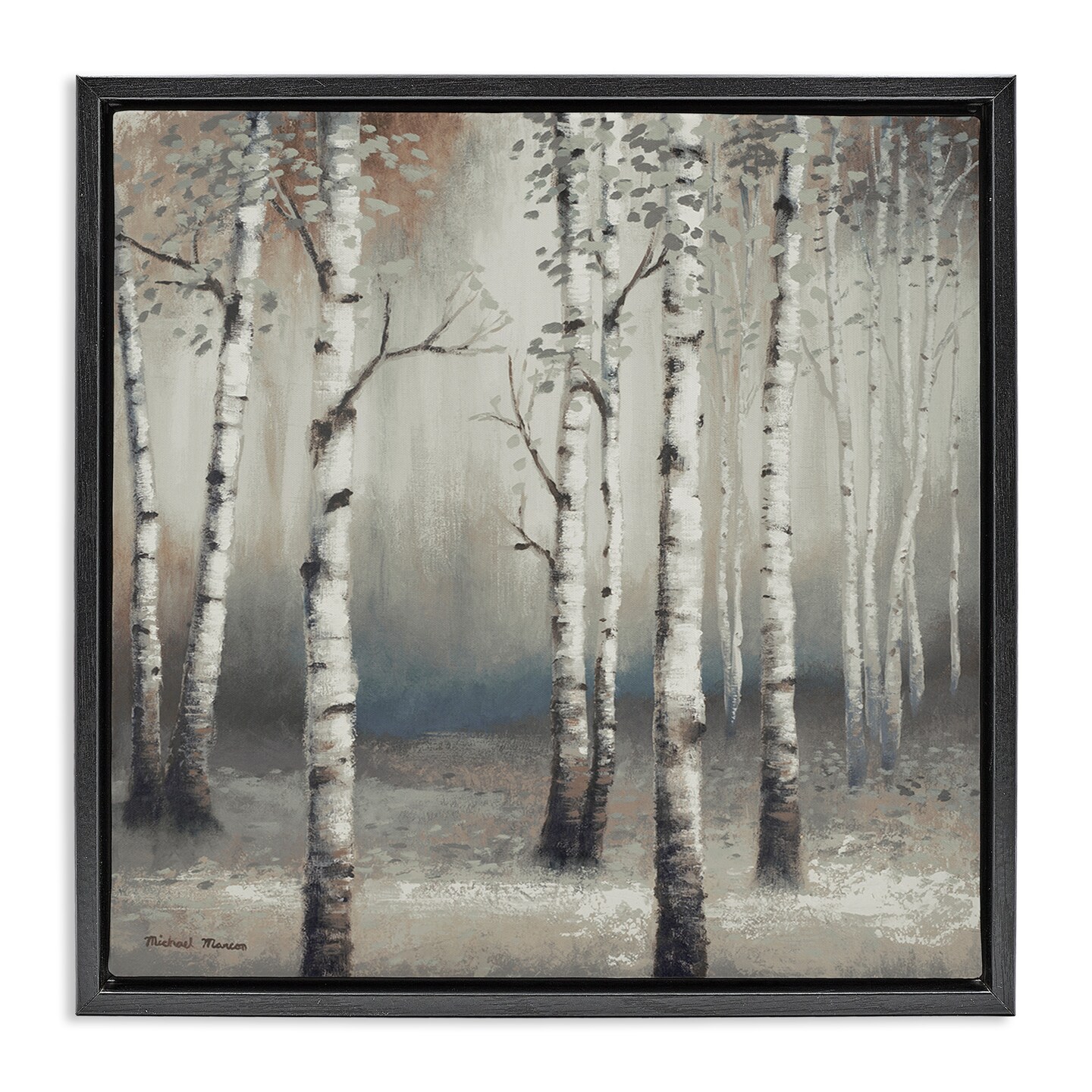 Stupell Industries Birch Trees with Misty Haze Framed Floater Canvas Wall Art
