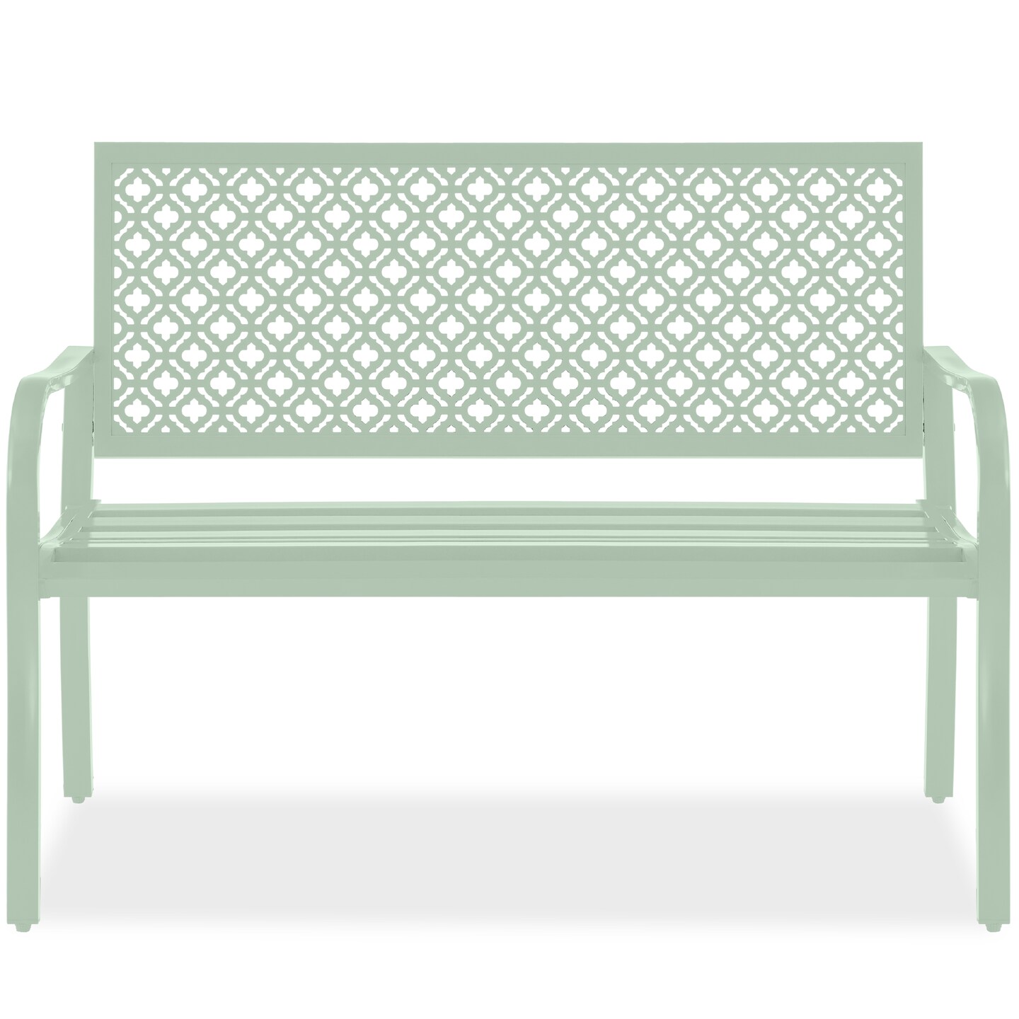 Best Choice Products Indoor Outdoor Steel Garden Bench w/ Geometric Backrest, Foot Levelers