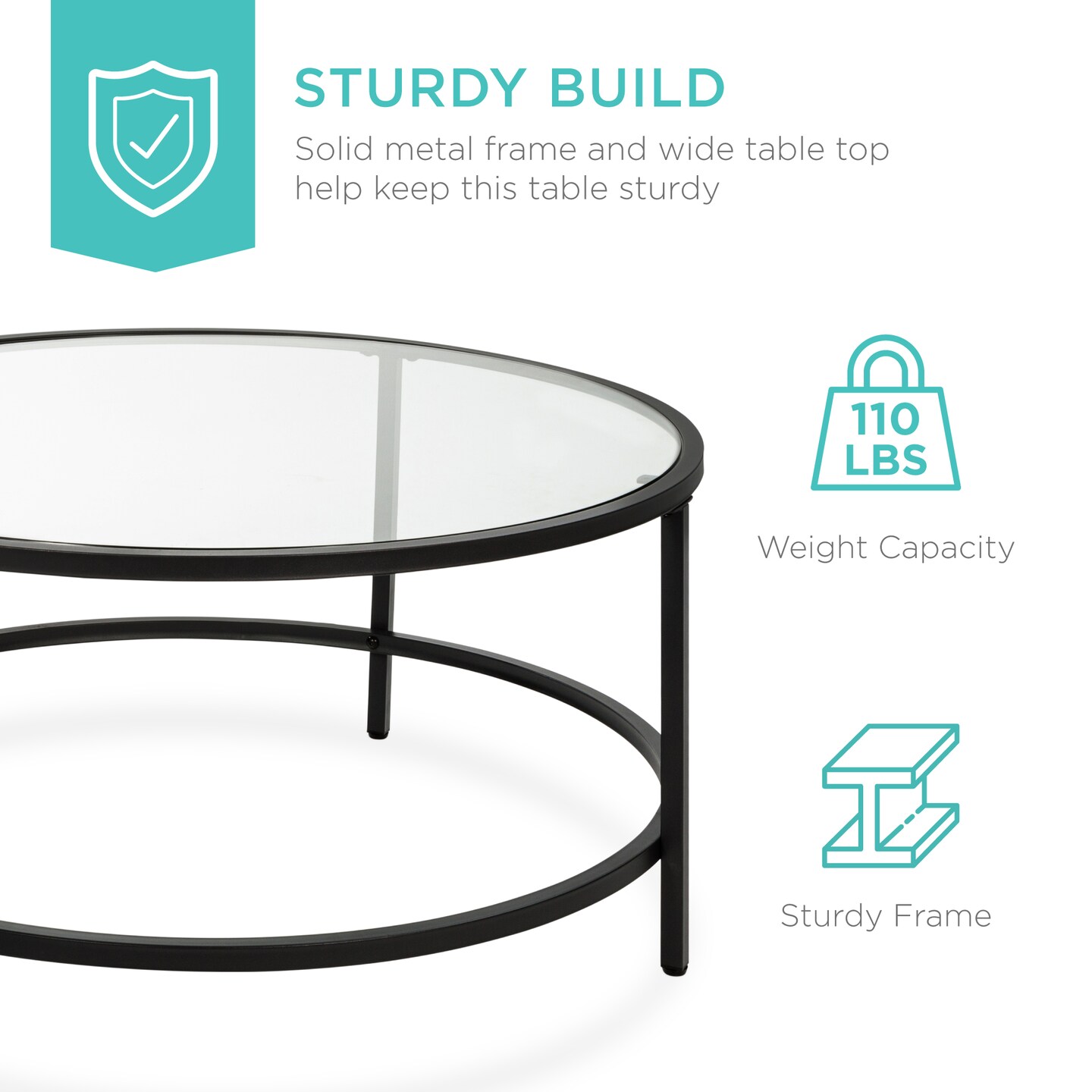 Best Choice Products 36in Round Tempered Glass Coffee Table for Home, Living Room, Dining Room