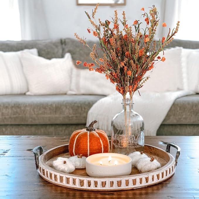 2 Bundles Artificial Fall Flowers, Stem Dried Floral Arrangement for Fall Decoration Home Party Wedding Bouquet Table Centerpiece Farmhouse Decor