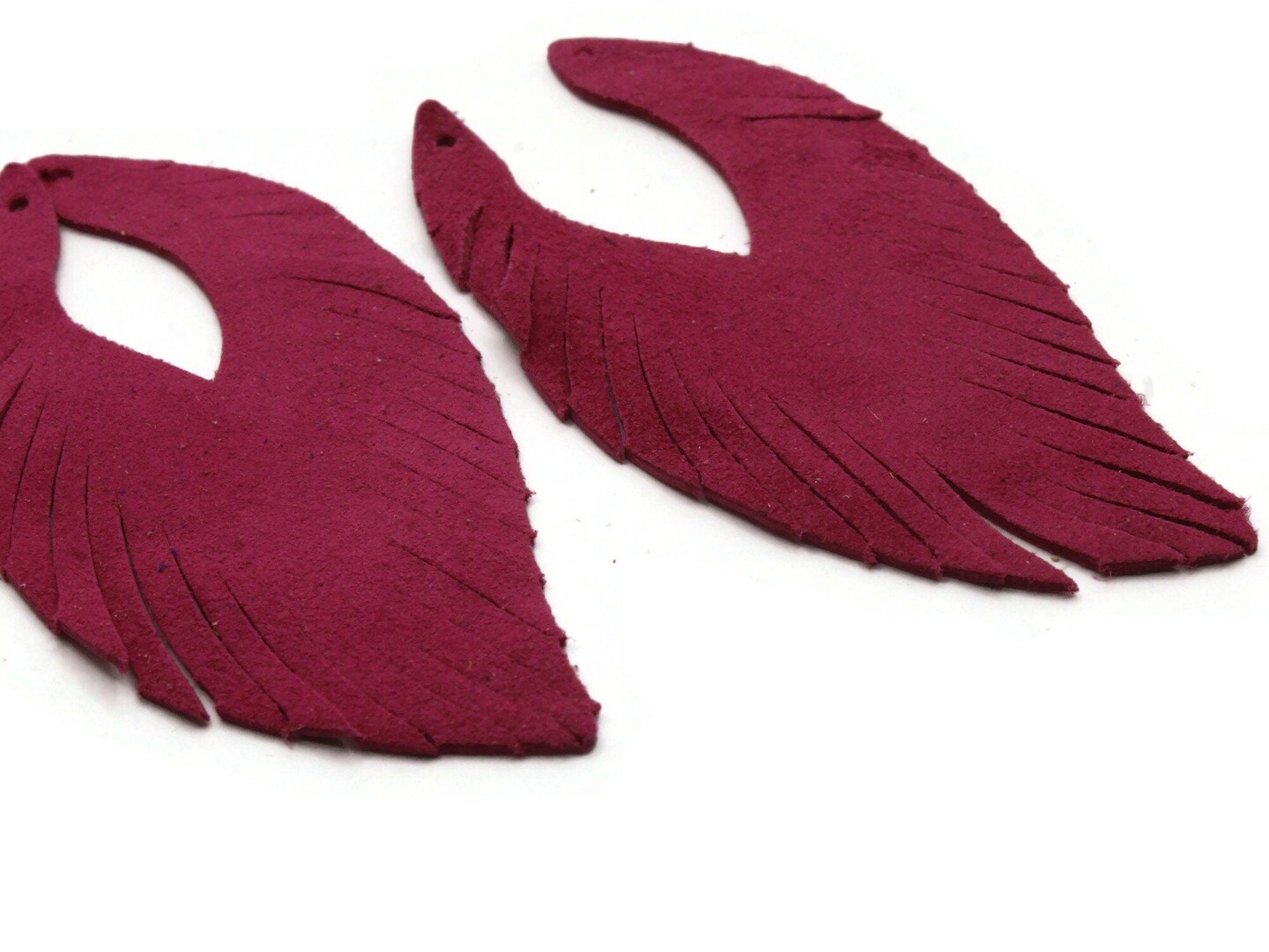 2 85mm Bright Pink Suede Leather Feather Tassel Pendants
