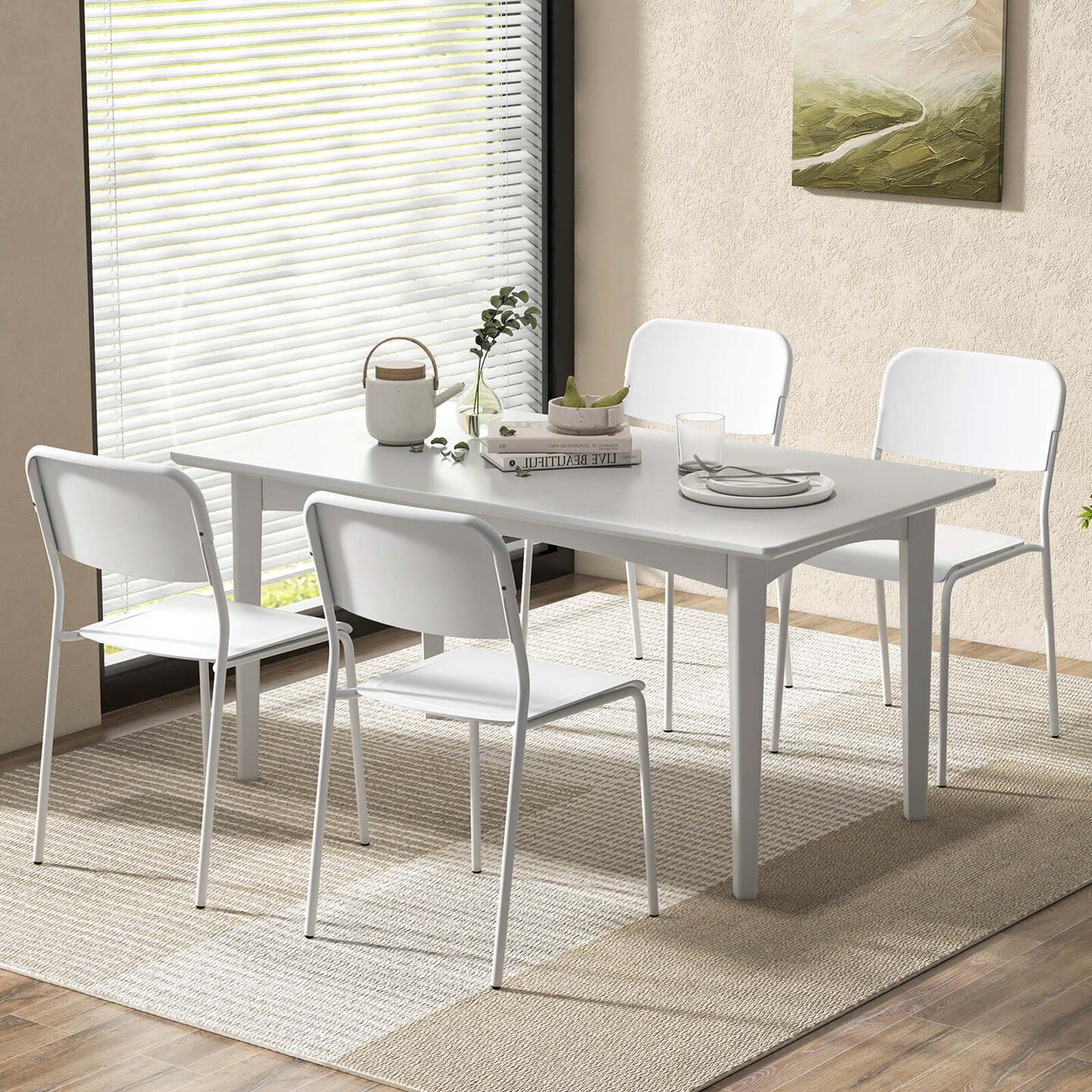 Costway Modern Dining Chairs Set of 4 with Tilted Backrest & Sturdy Metal Legs Plastic Black/White