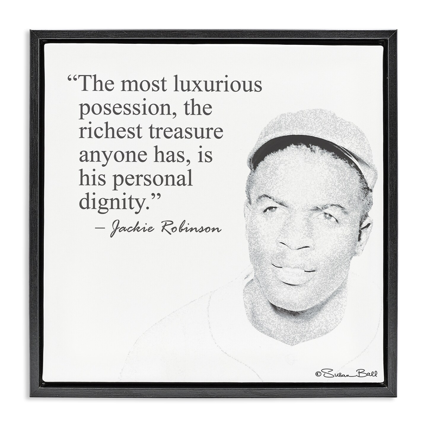 Stupell Industries Personal Dignity Jackie Robinson Quote Black and White Framed Floater Canvas Wall Art