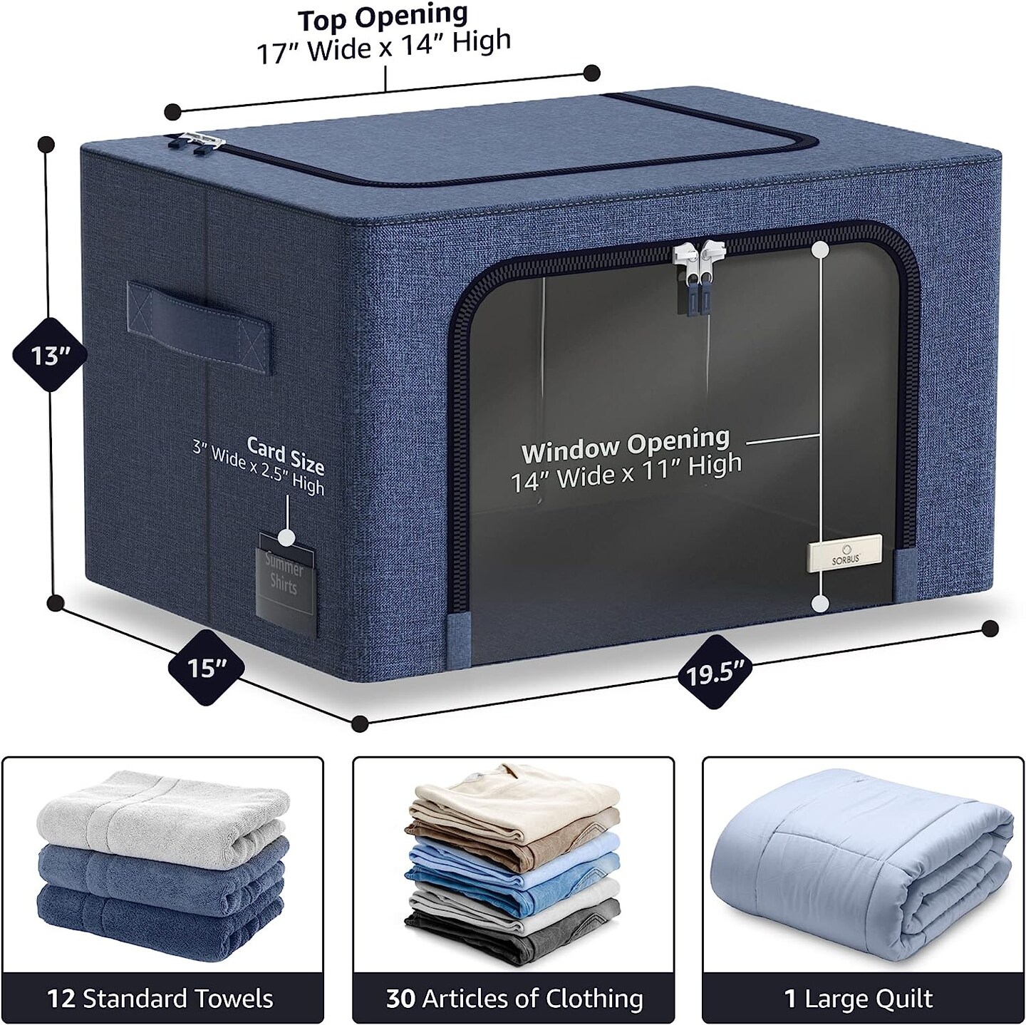 Sorbus 1 Pack Storage Bin with Metal Frame, Stackable Clothes Organizer Bag with Window &#x26; Handles, Organization for Bedding Linen &#x26; Clothing
