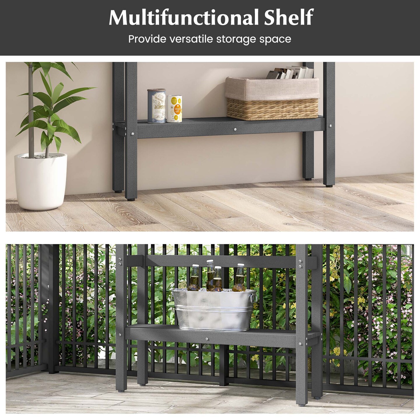 Costway 48&#x22; Outdoor Bar Table with Storage Shelf &#x26; Adjustable Foot Pads for Hot Tub Brown/Gray