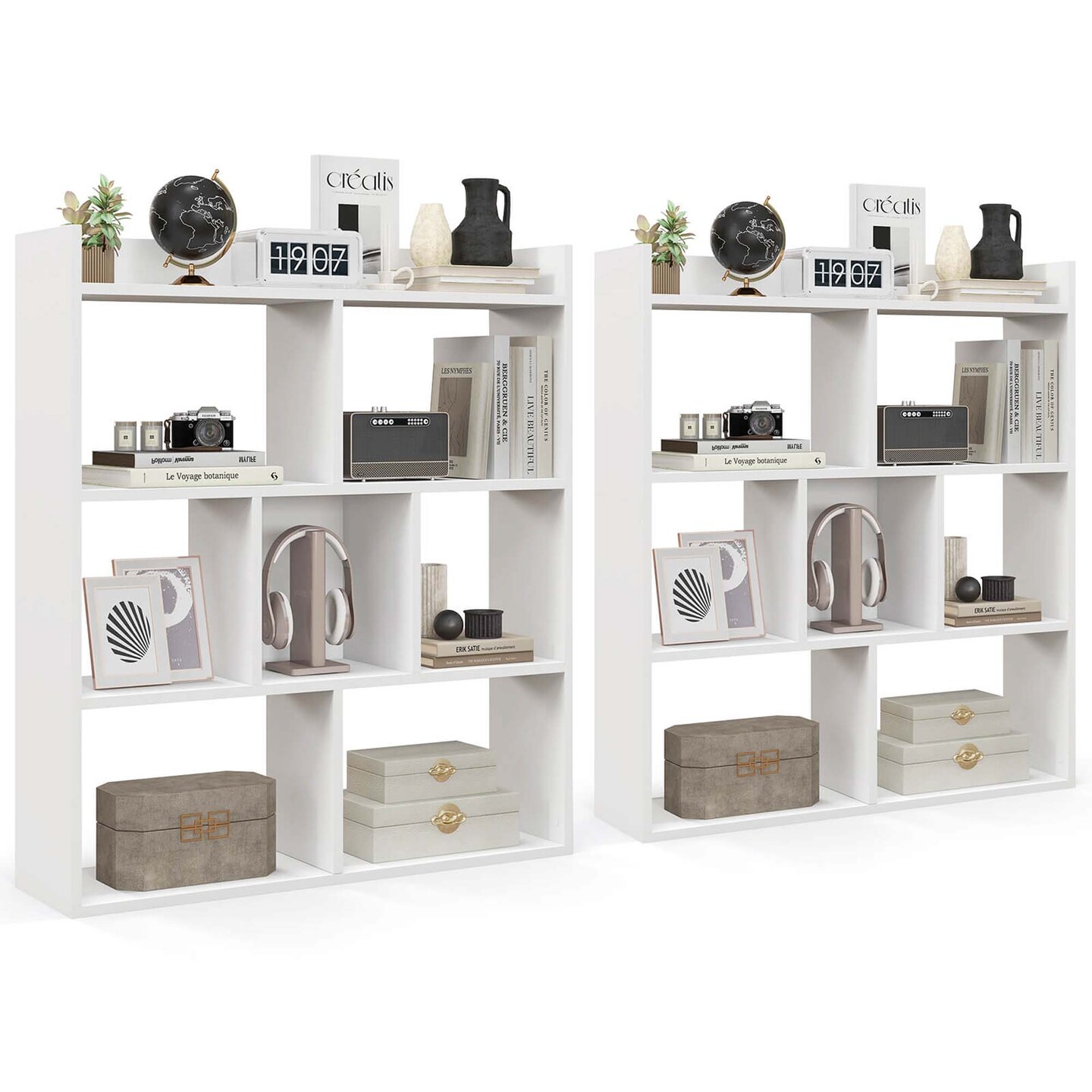 Costway 1/2 PCS 7-cube Bookcase Open Storage Shelf with Anti-tipping Kits for Living Room White/Black/Natural