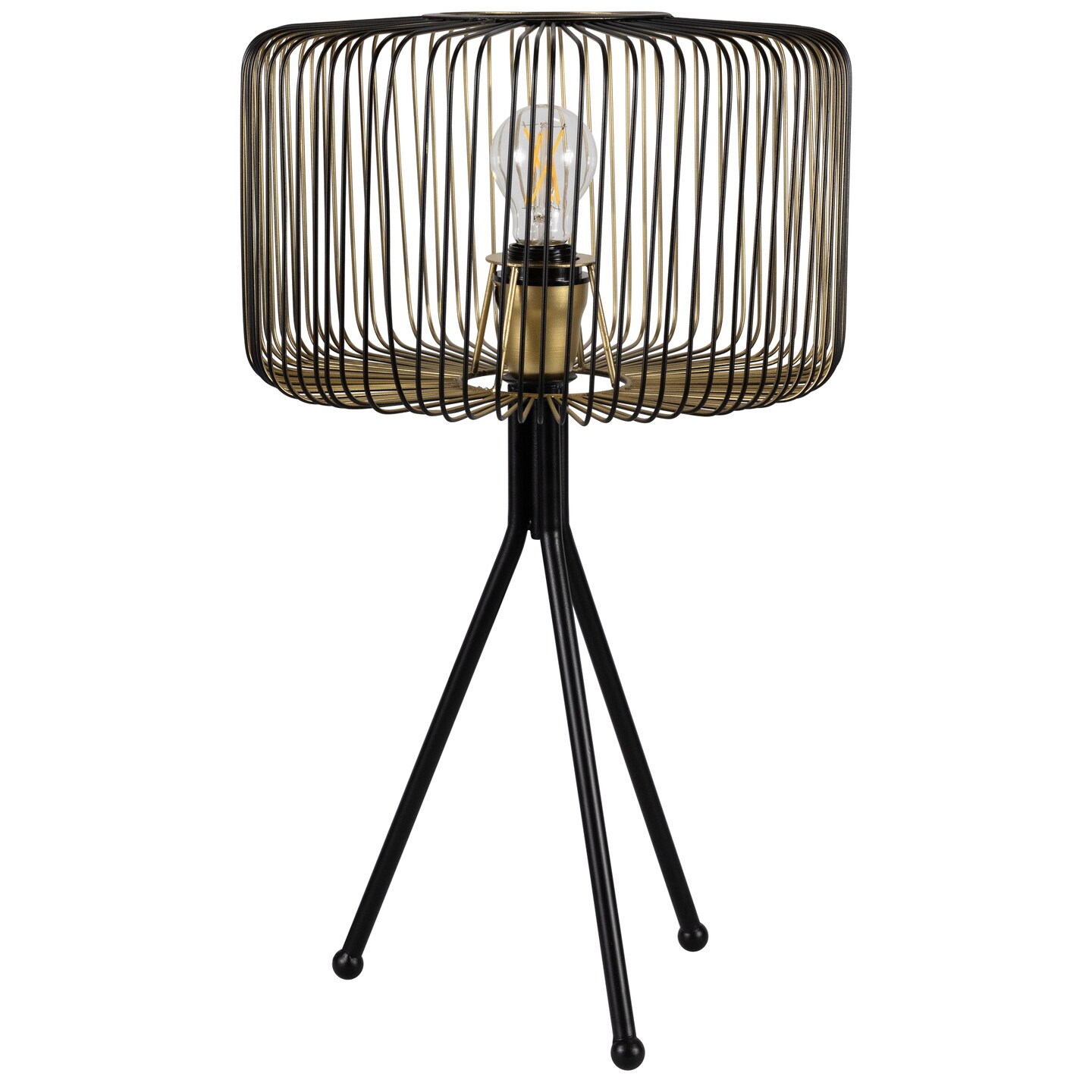 Northlight Iron Table Lamp with Wire Cylinder Shade - 19.5" - Black and Gold