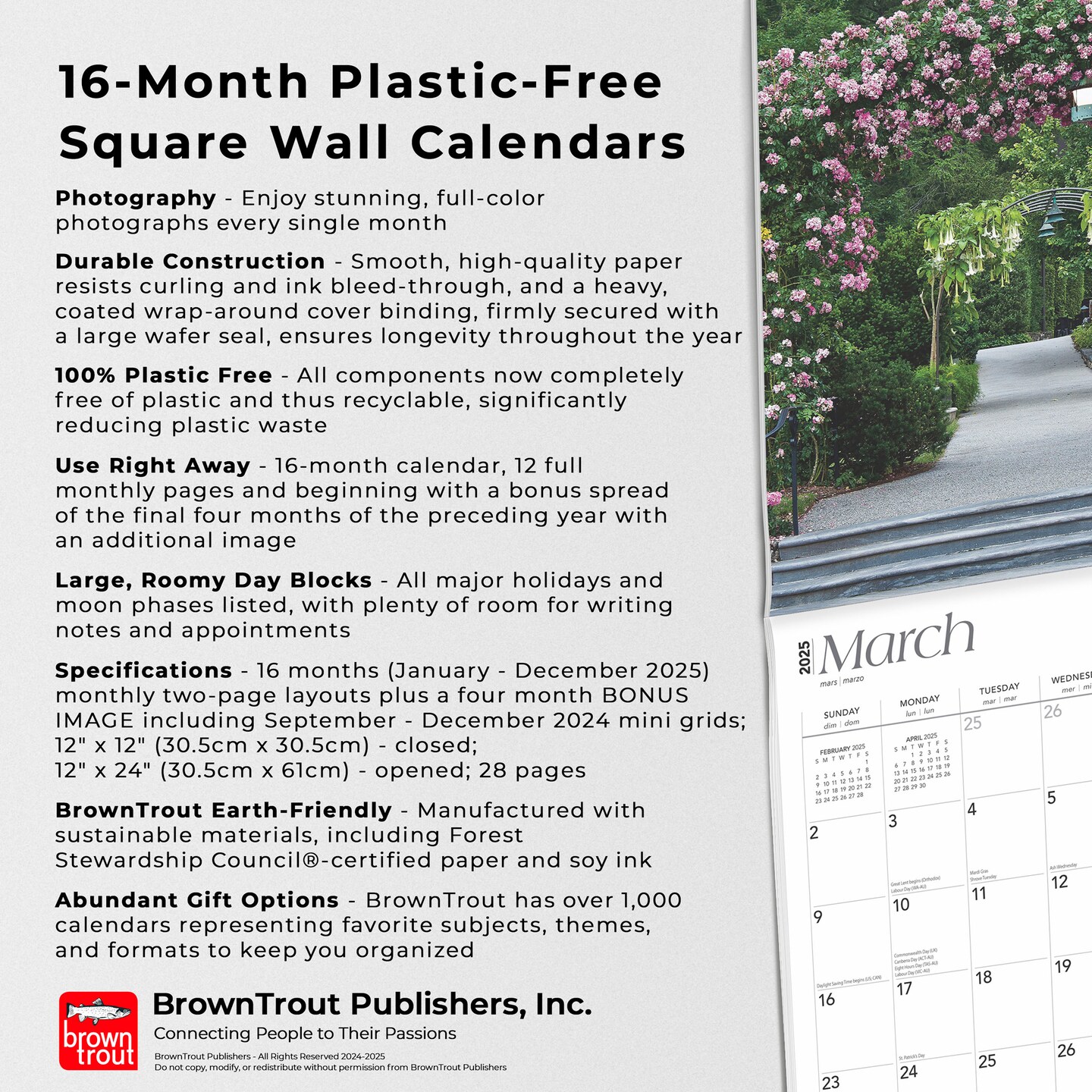 Pennsylvania Places | 2025 12 x 24 Inch Monthly Square Wall Calendar | Plastic-Free | BrownTrout | USA United States of America Northeast State Nature