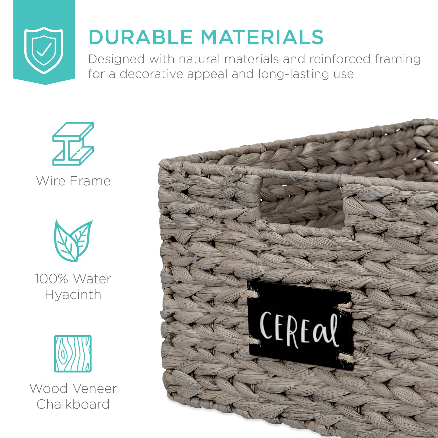 Best Choice Products Set of 2 16in Woven Water Hyacinth Pantry Baskets w/ Chalkboard Label, Chalk Marker