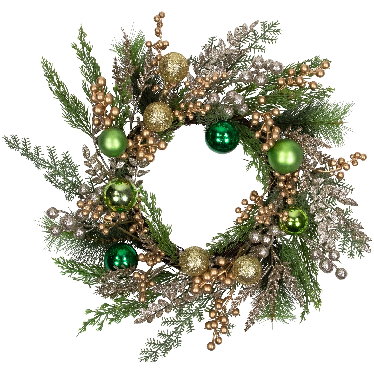 Northlight Ornaments and Berries Glittered Artificial Christmas Wreath - 24&#x22; - Unlit