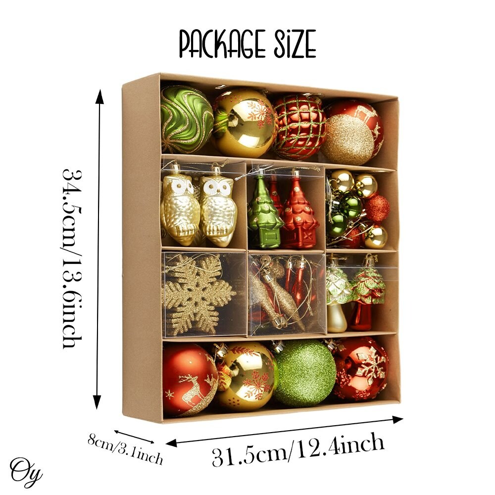 Super Large Enchanted Christmas Forest Ornament Bundle, Set of 80 Glittered Baubles, Snowflakes, Colored Icicles and Trees