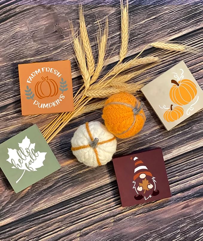 24pcs fall stencils 3x3 in reusable, small fall stencil for painting on wood- autumn templates for Thanksgiving DIY crafts ornaments wood slice