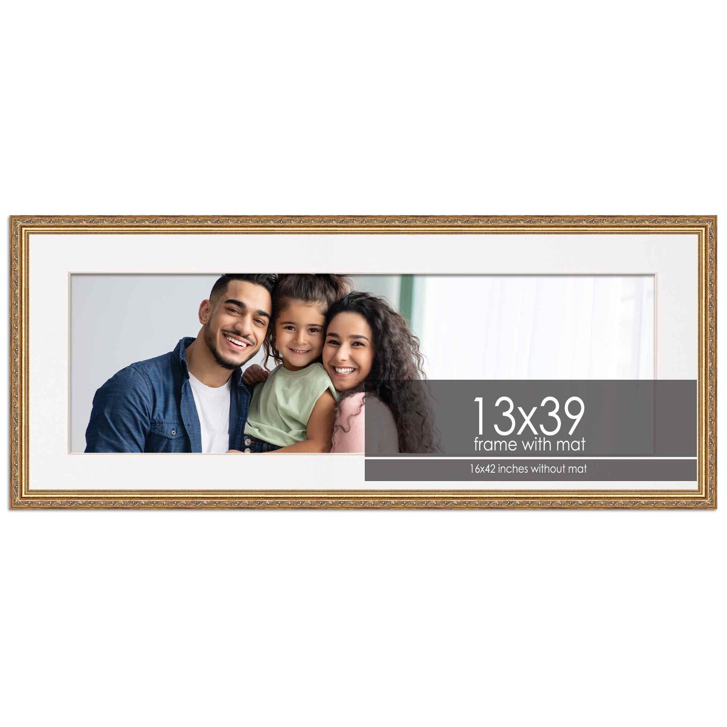 Antique Gold Frame with White Photo Mat, UV Acrylic Front, Foam Board Backing, 60 Sizes Available