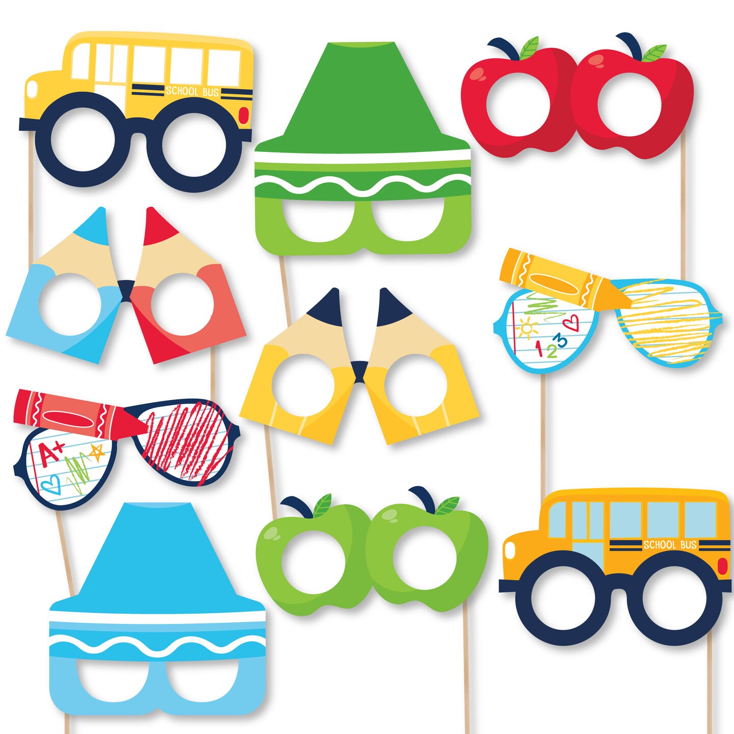 Big Dot of Happiness School Supplies Glasses and Masks - Paper Card Stock Kids Classroom Photo Booth Props Kit - 10 Count