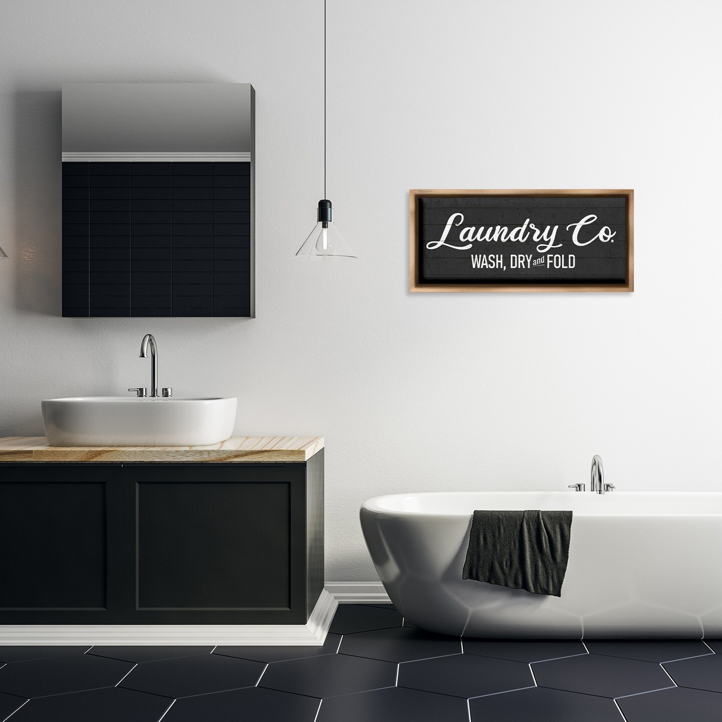 Stupell Industries Rustic Laundry Co Sign Framed Floater Canvas Wall Art