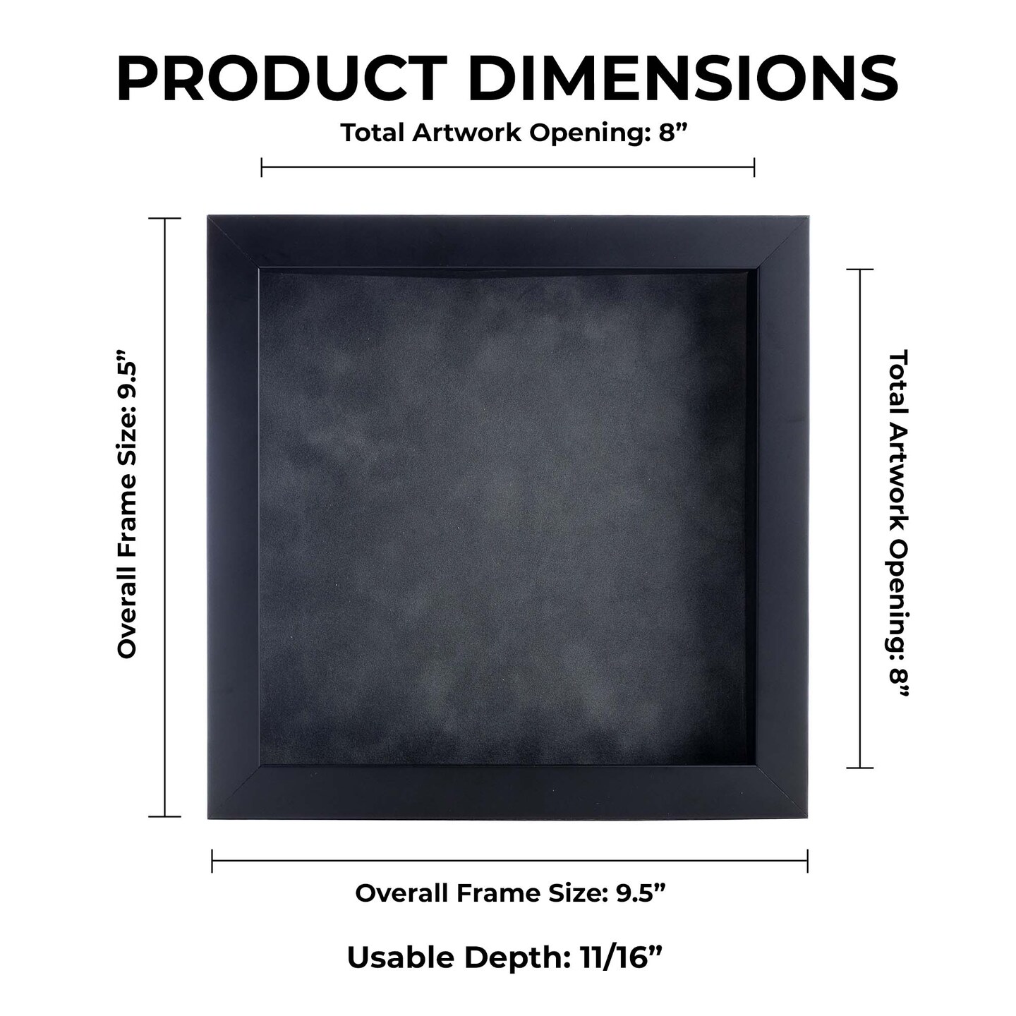 Classic Black Wood Shadown Box Frame with Acrylic Front - Dark Grey Suede Backing, 30 Sizes