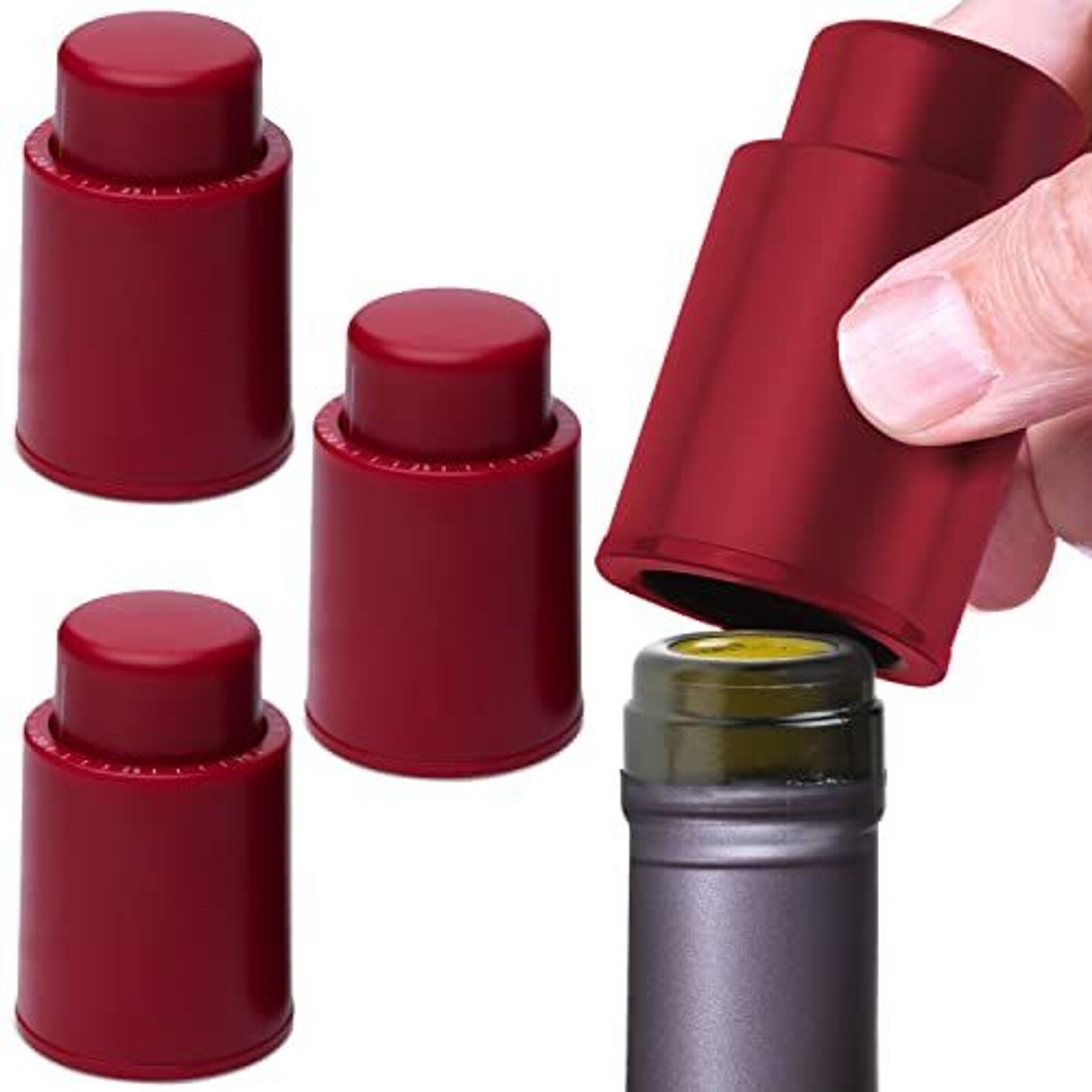 Vacuum Wine Stoppers - Leak-Proof Vacuum Pump Wine Preserver - Vacuum Wine Stopper - Resealable Wine Vacuum Stopper - Bottle Stoppers Vacuum for Freshness - Plastic Vacuum Wine Cork - 4 Pack [Red]