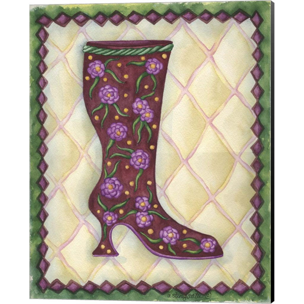 Boots Magenta With Roses With Leaves &#x26; Boots Purple With Tiny Flowers by Andrea Strongwater 12&#x22; x 15&#x22; Canvas Wall Art (Set of 2)