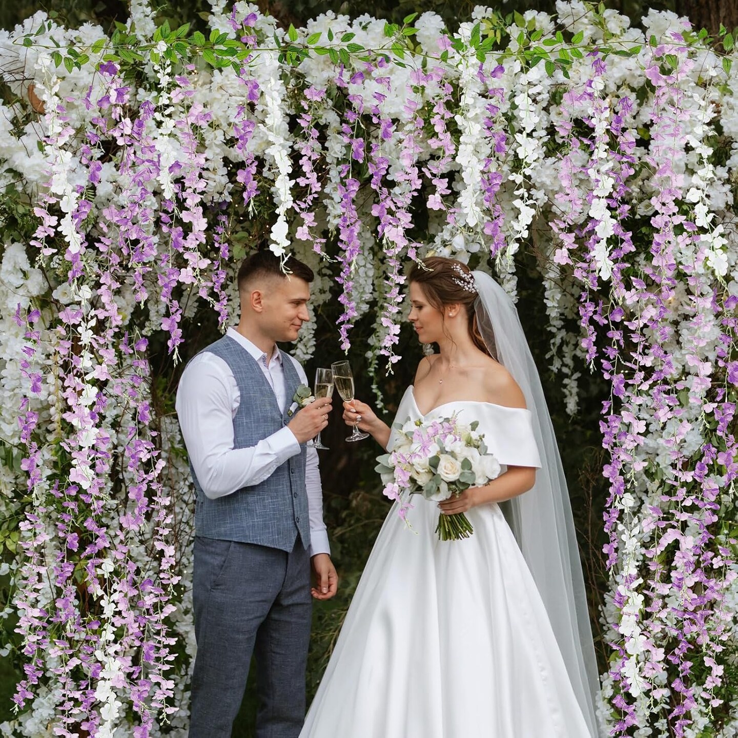 Wisteria Artificial Flowers Garland, 7.2Ft/Piece Wisteria Hanging Flowers Garland for Wedding Arch Decoration Outdoor Ceremony Home Backdrop Garden