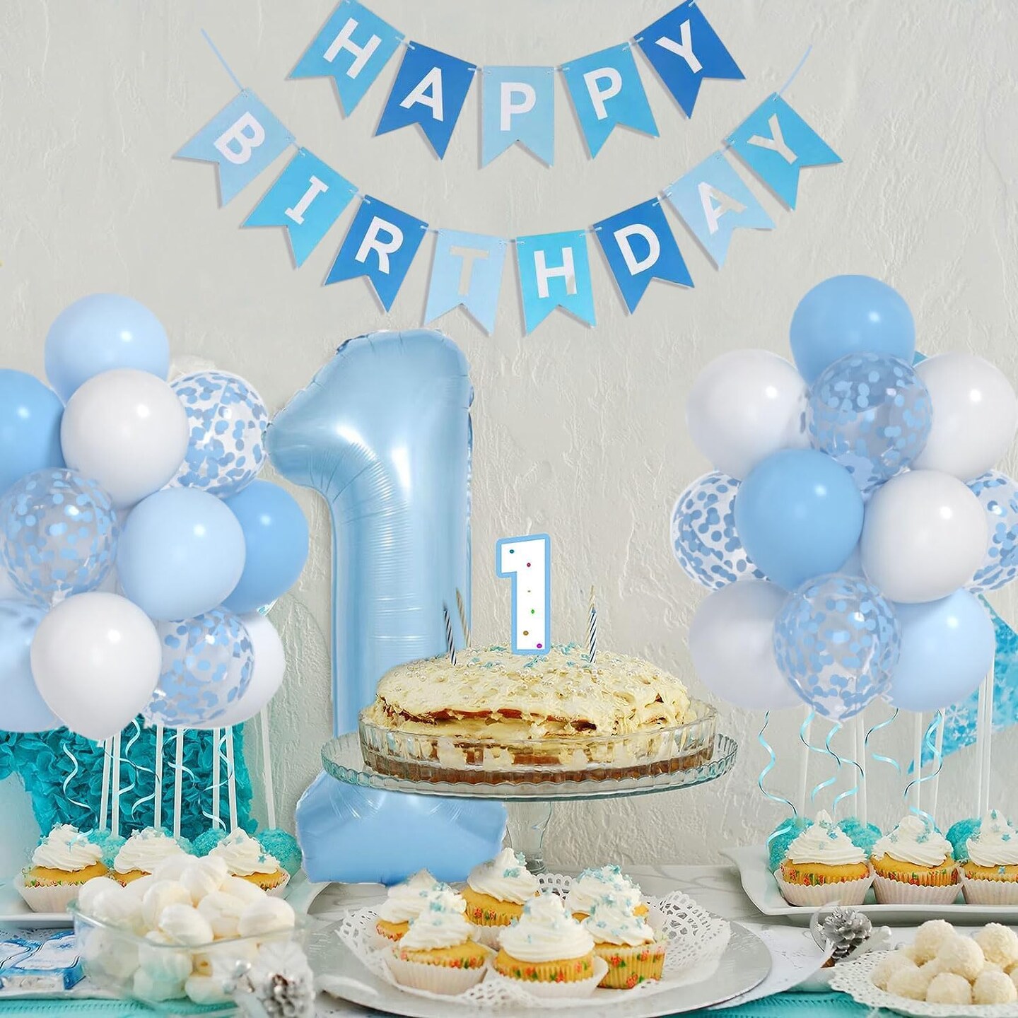 Baby Blue White Balloons And 40inch 1 Balloon (Blue)