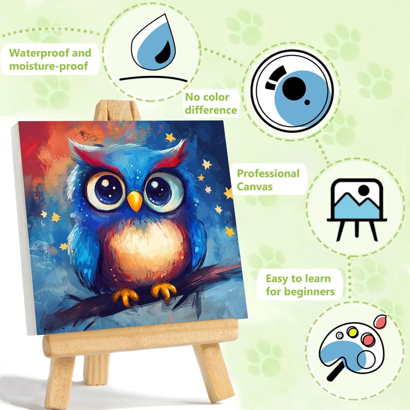 8X8Inch - Owl Paint by Numbers Kit for Kids with Frame