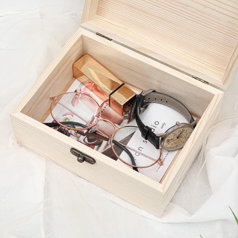1-Pack Unfinished Unpainted Wooden Box with Hinged Lid for Crafts DIY Storage Jewelry Plain Pine Box