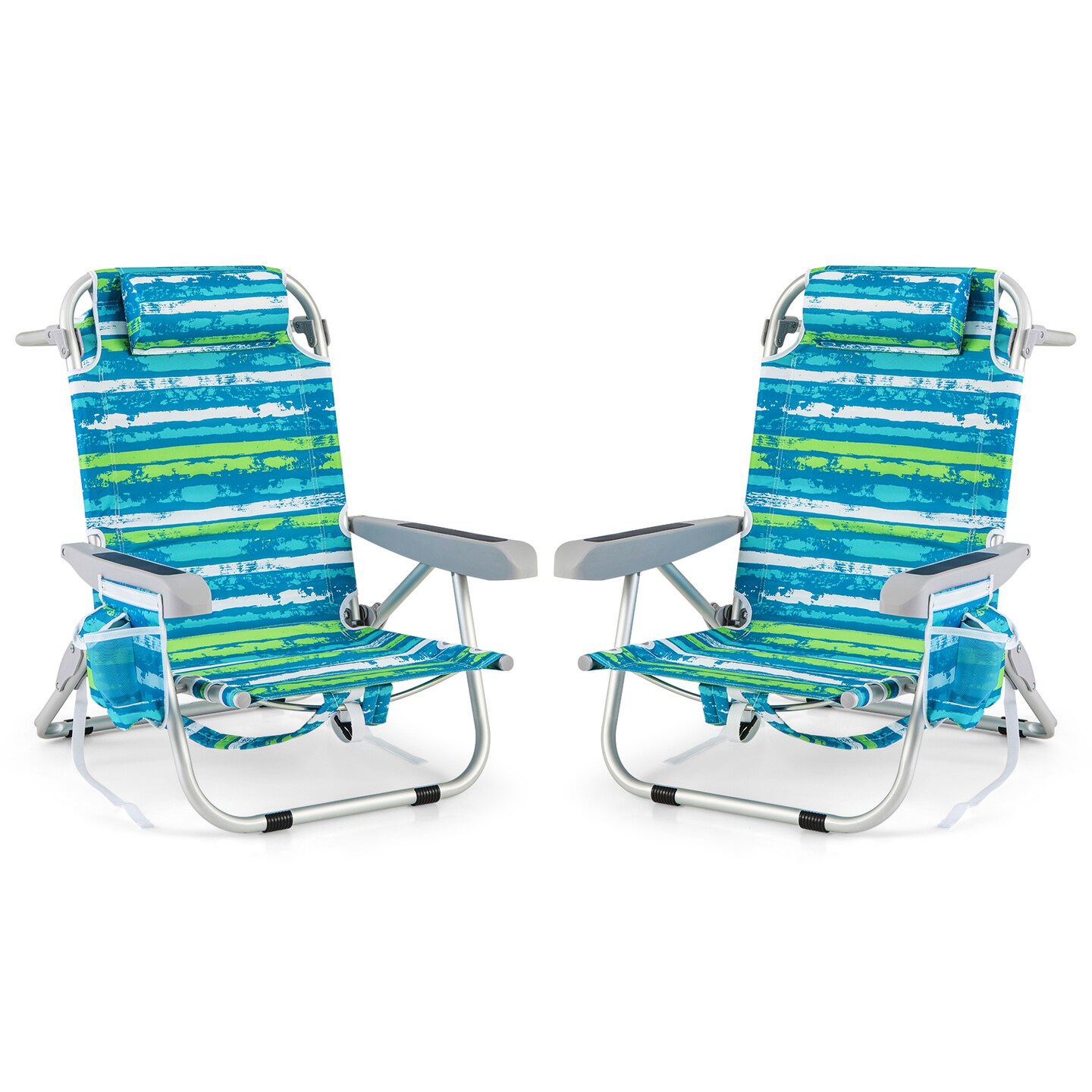 Aluminum Reclining Beach Chairs with Storage Set of 2