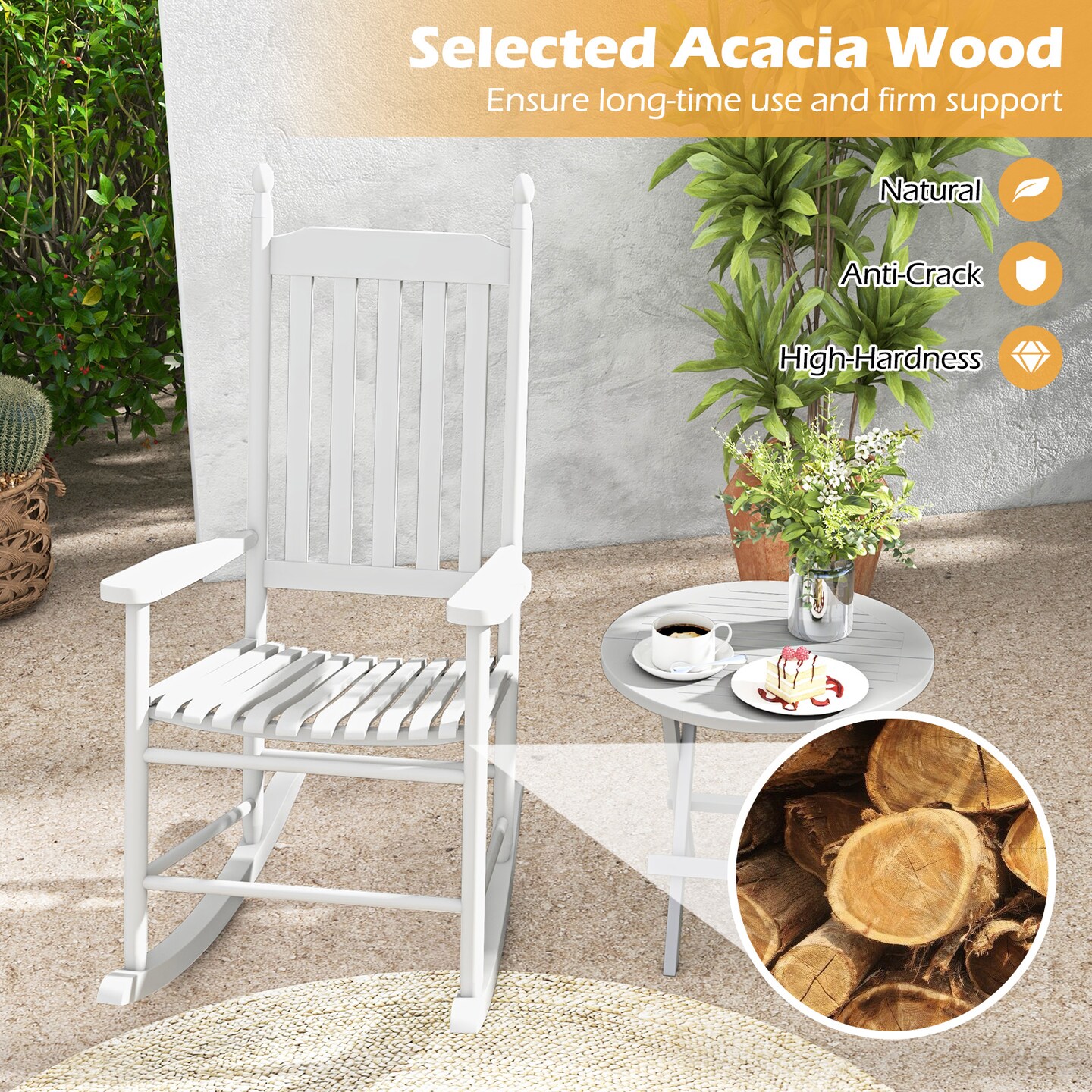 Acacia Wood Rocking Chair with Ergonomic Seat &#x26; Gentle Rocking Motion