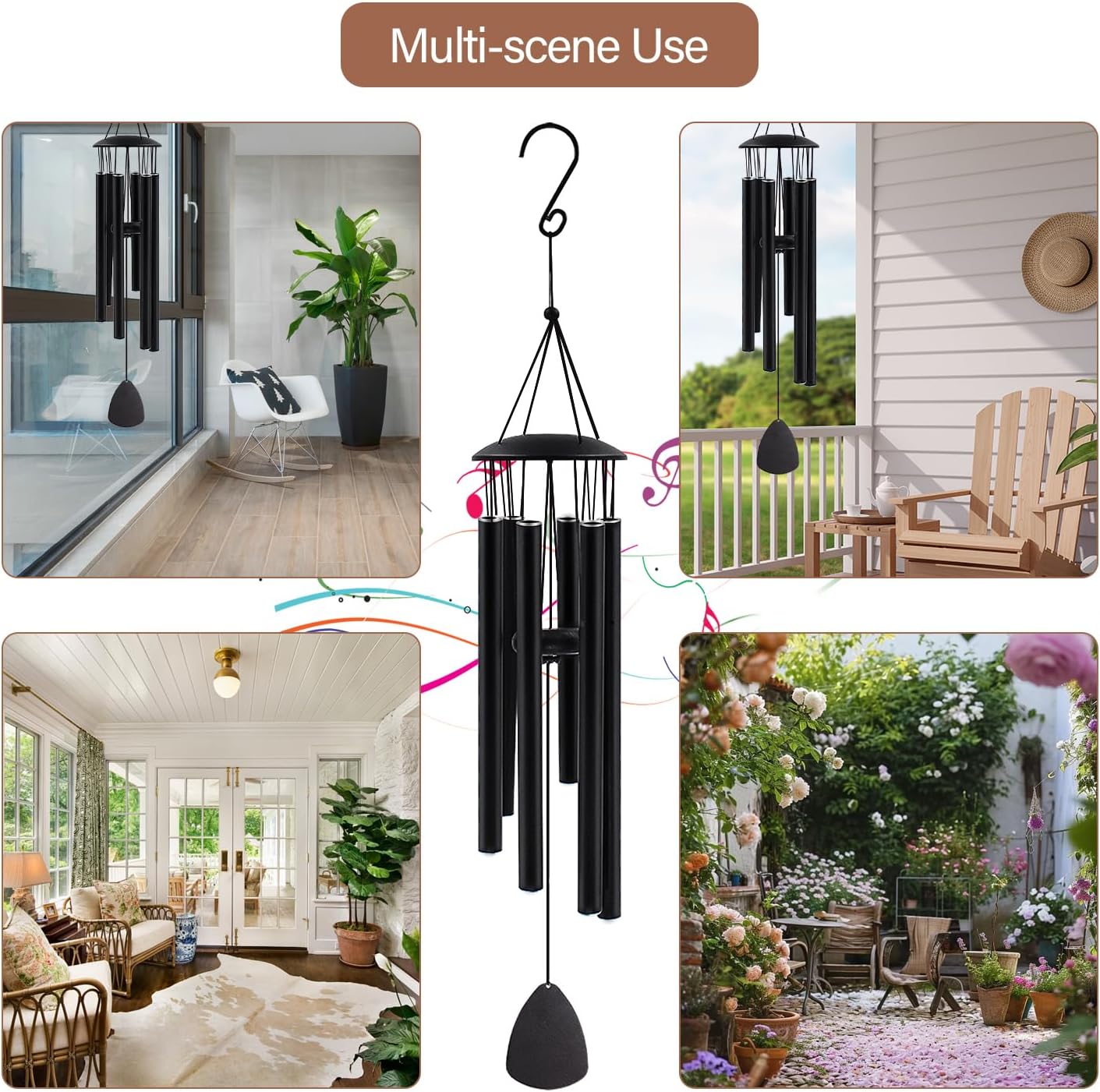 Wind Chimes for Outside, Large Aluminum Wind Chimes &#x2013; Deep Tones &#x26; Soothing Melodies Ideal for Garden, Patio Decor, and Windchimes Outdoors for Loss of Loved One (32&#x27;&#x27; Black)