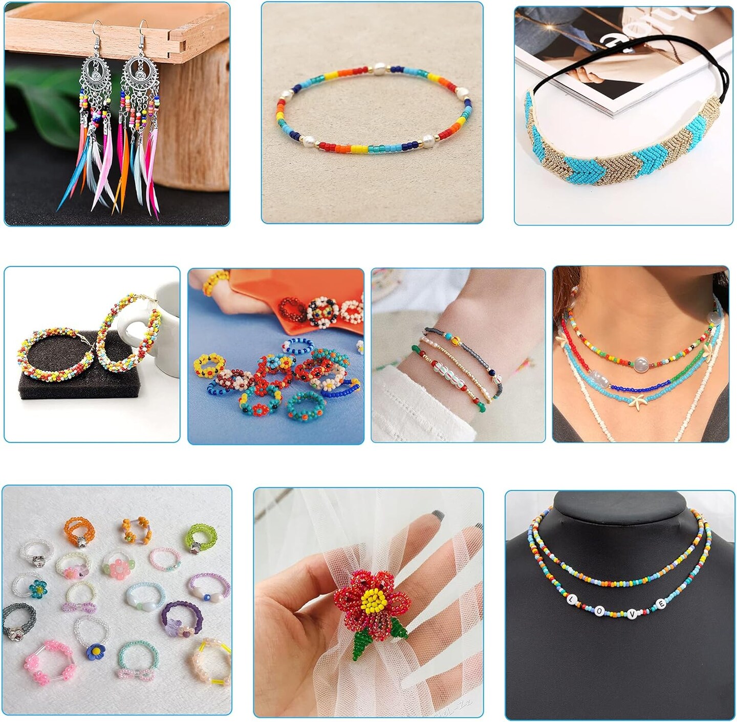 11/0 Glass Seed Beads Kit – 14,400PCS 24-Color Assorted Craft Beads with Needles & Thread for Bracelet, Necklace, Earring & DIY Jewelry Making