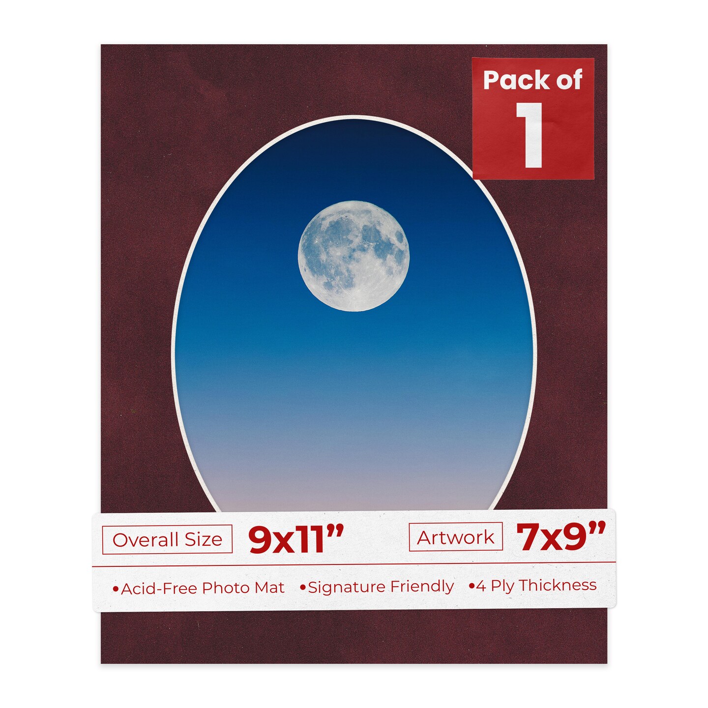 Dark Red Suede Mat Board for 9x11 Frames - Oval Opening for 7x9 Photos
