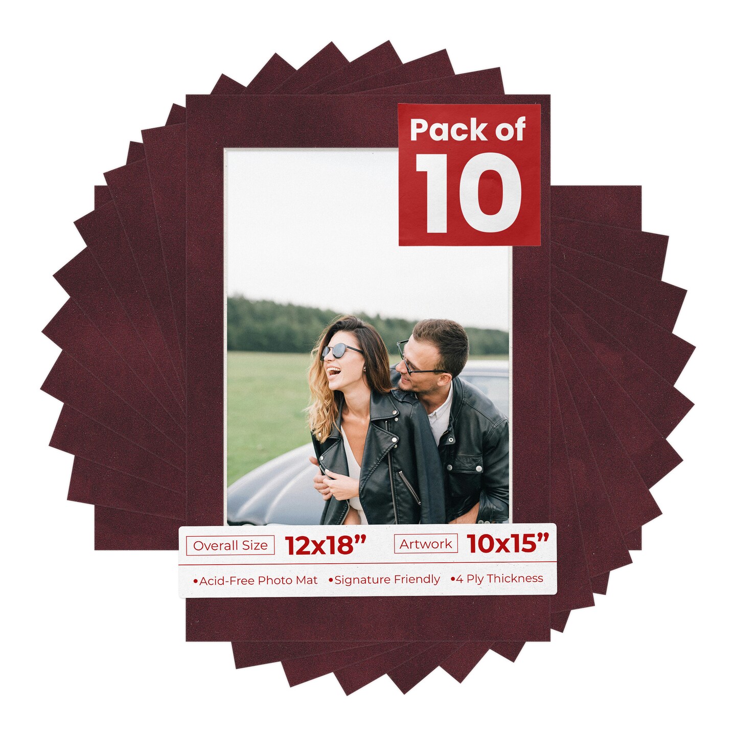 Dark Red Suede Mat Board for 12x18 Frames - Fits 10x15 Photos