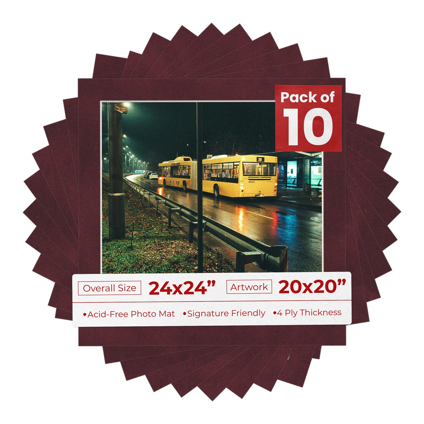 Dark Red Suede Mat Board for 24x24 Frames - Fits 20x20 Photos