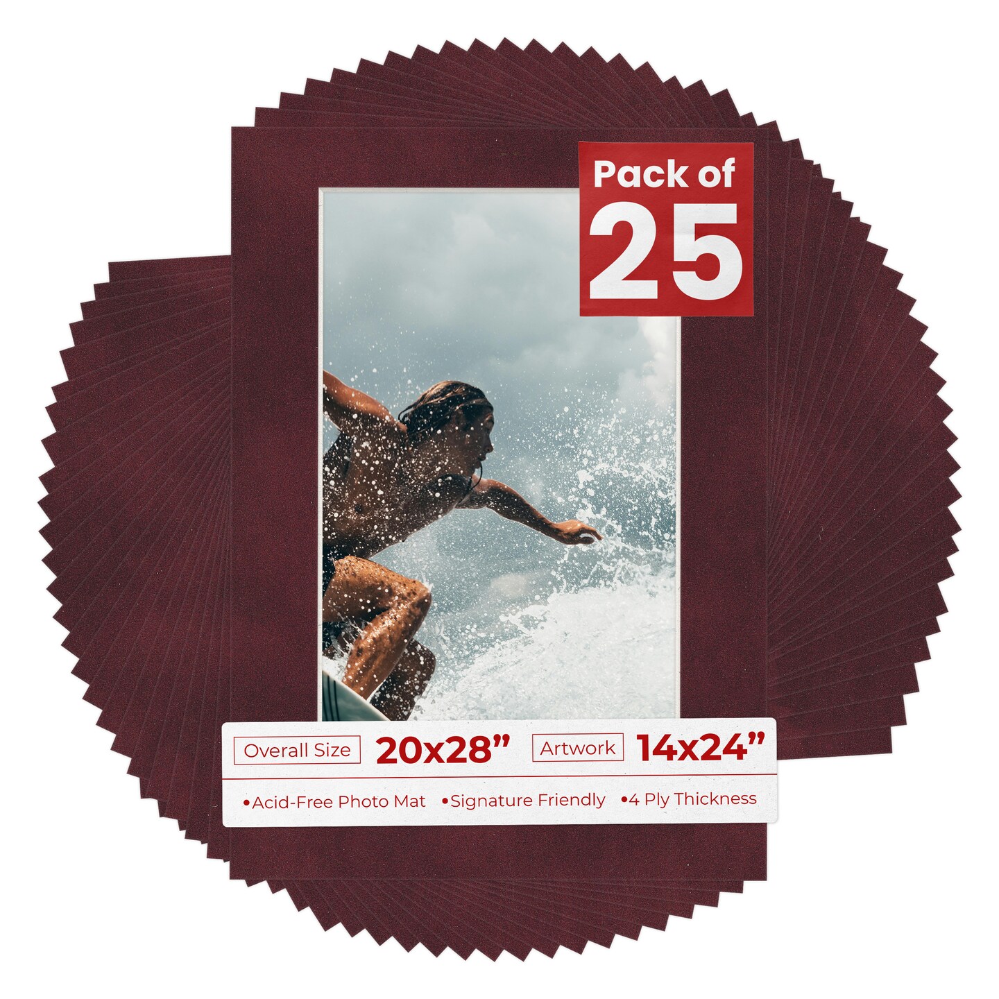 Dark Red Suede Mat Board for 20x28 Frames - Fits 14x24 Photos