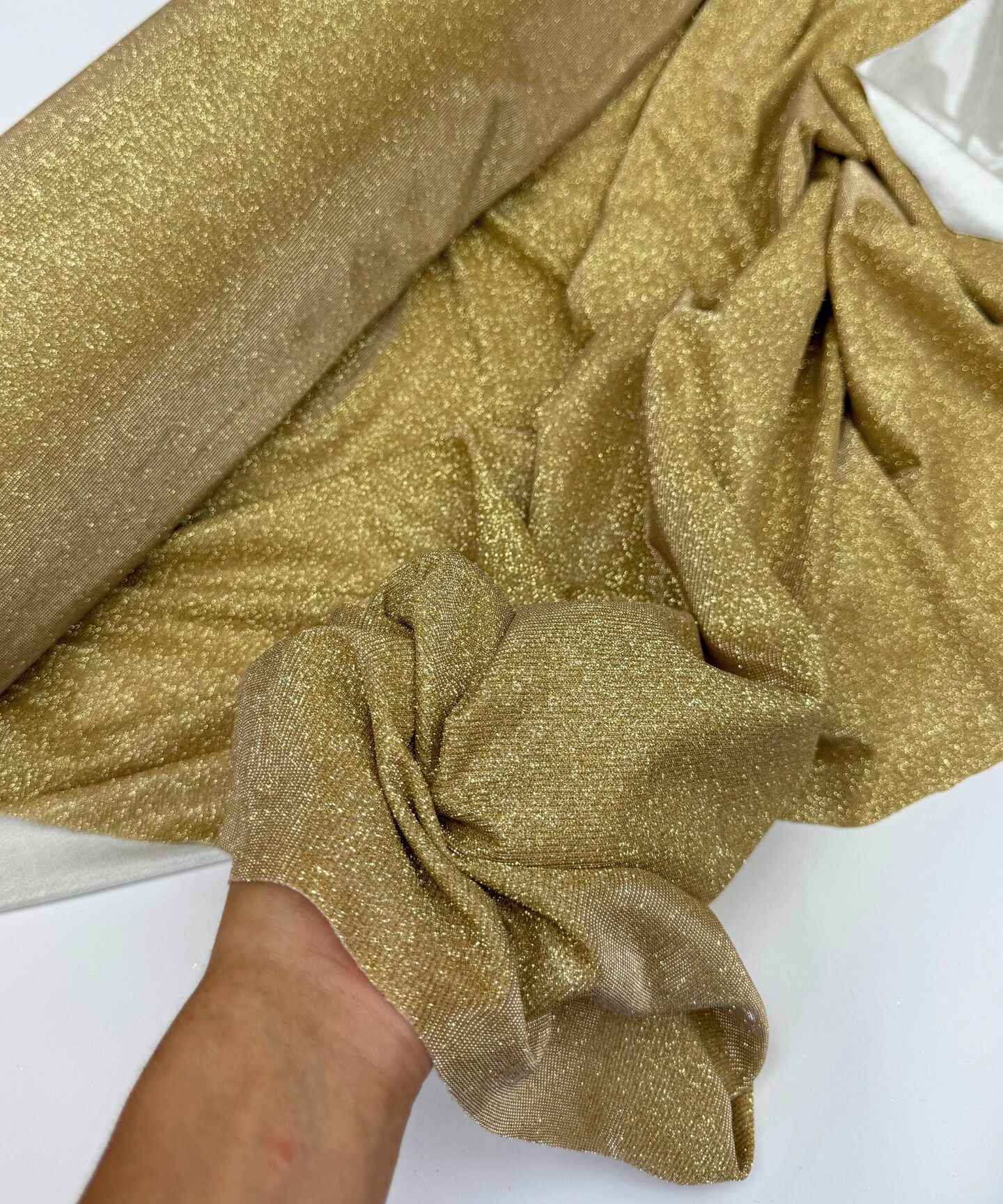 Gold Glitter Lurex Knit Fabric by the Yard, 60" Wide Sparkle Metallic Stretch Fabric for Costumes, Gowns, Dancewear