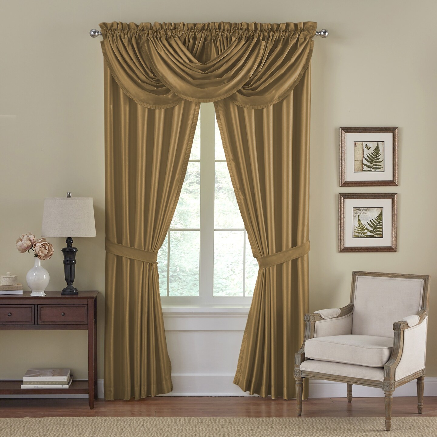 Threadmade Home Versailles Faux Silk Blackout Window Curtain, Gold - 52"W x 108"L
