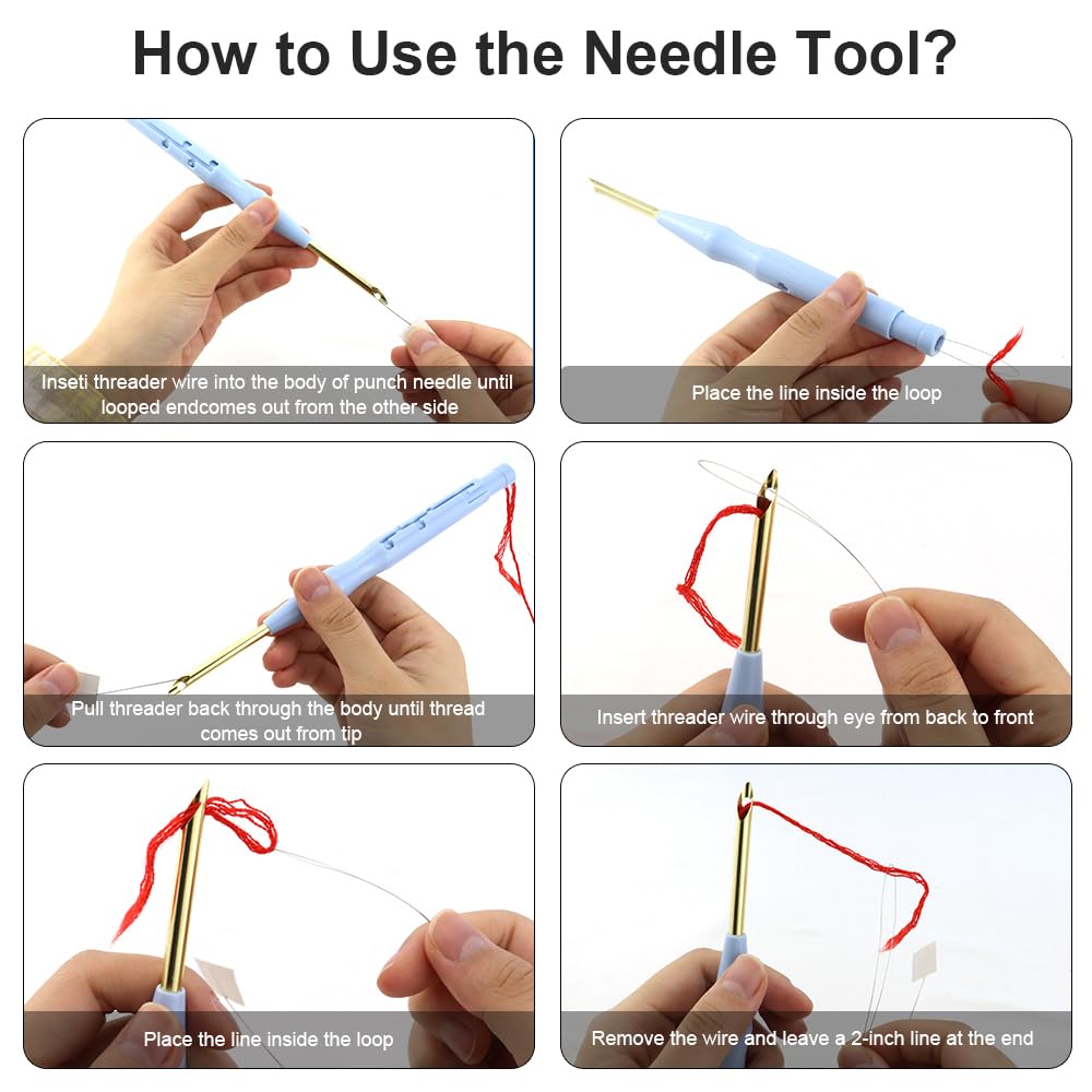2 Pack Adjustable Embroidery Punch Needle Pen Tool, Felting Threader for Rug DIY Handmade Art Crafts Stitching Applique Embellishment