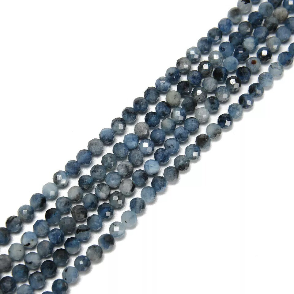 Natural Dark Blue Aquamarine Faceted Round Beads Size 6mm 15.5&#x27;&#x27; Strand