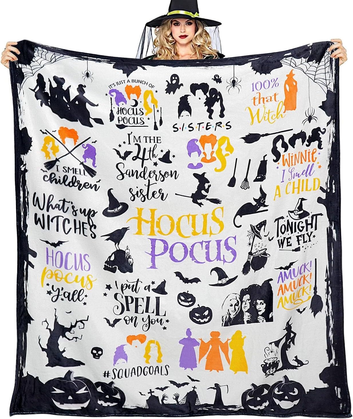 Halloween Witch Blanket, Halloween Blankets and Throws, Halloween Fleece Throw Blanket, Halloween Throws Gifts for Kids Women Men Adults, White, 50" X 60"