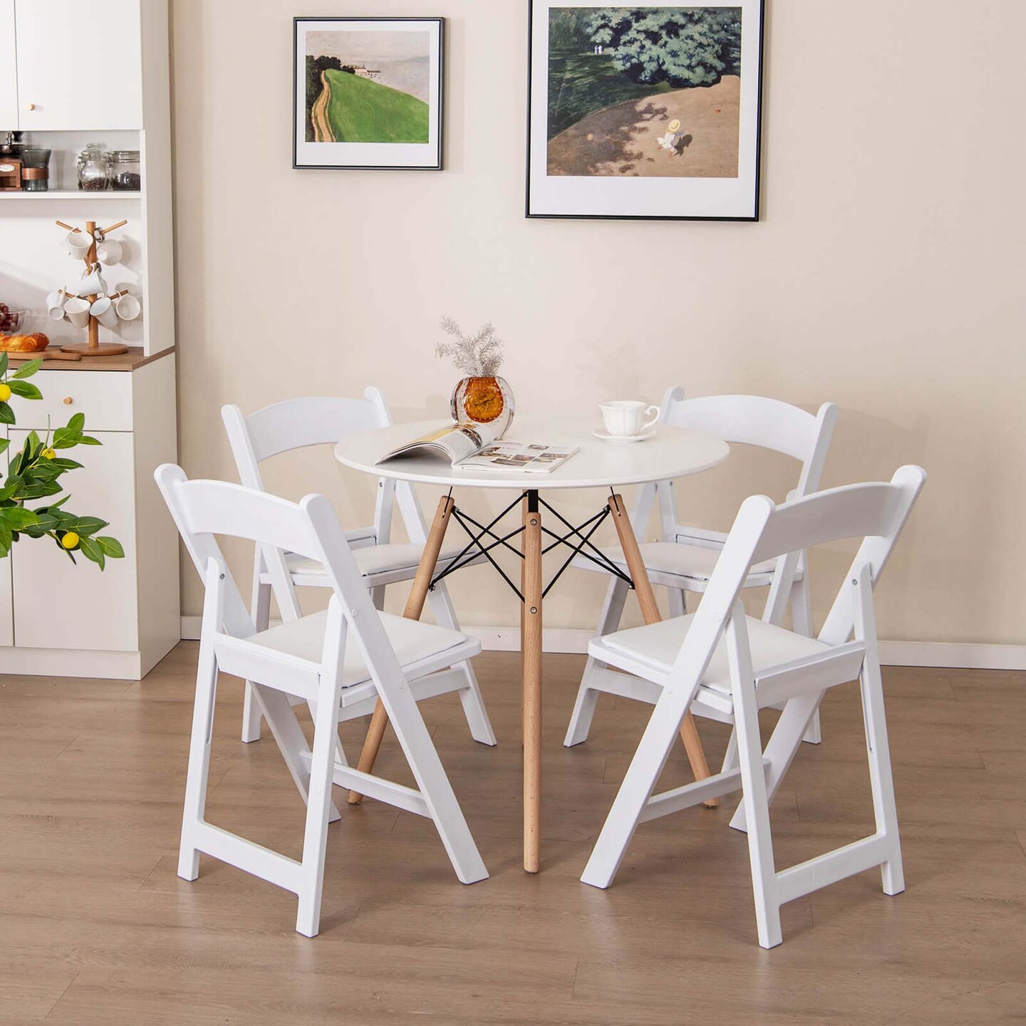 Costway 4/8/12/16/20 Pack Resin Folding Chairs with Padded Seat All-Weather Resin Frame Patio