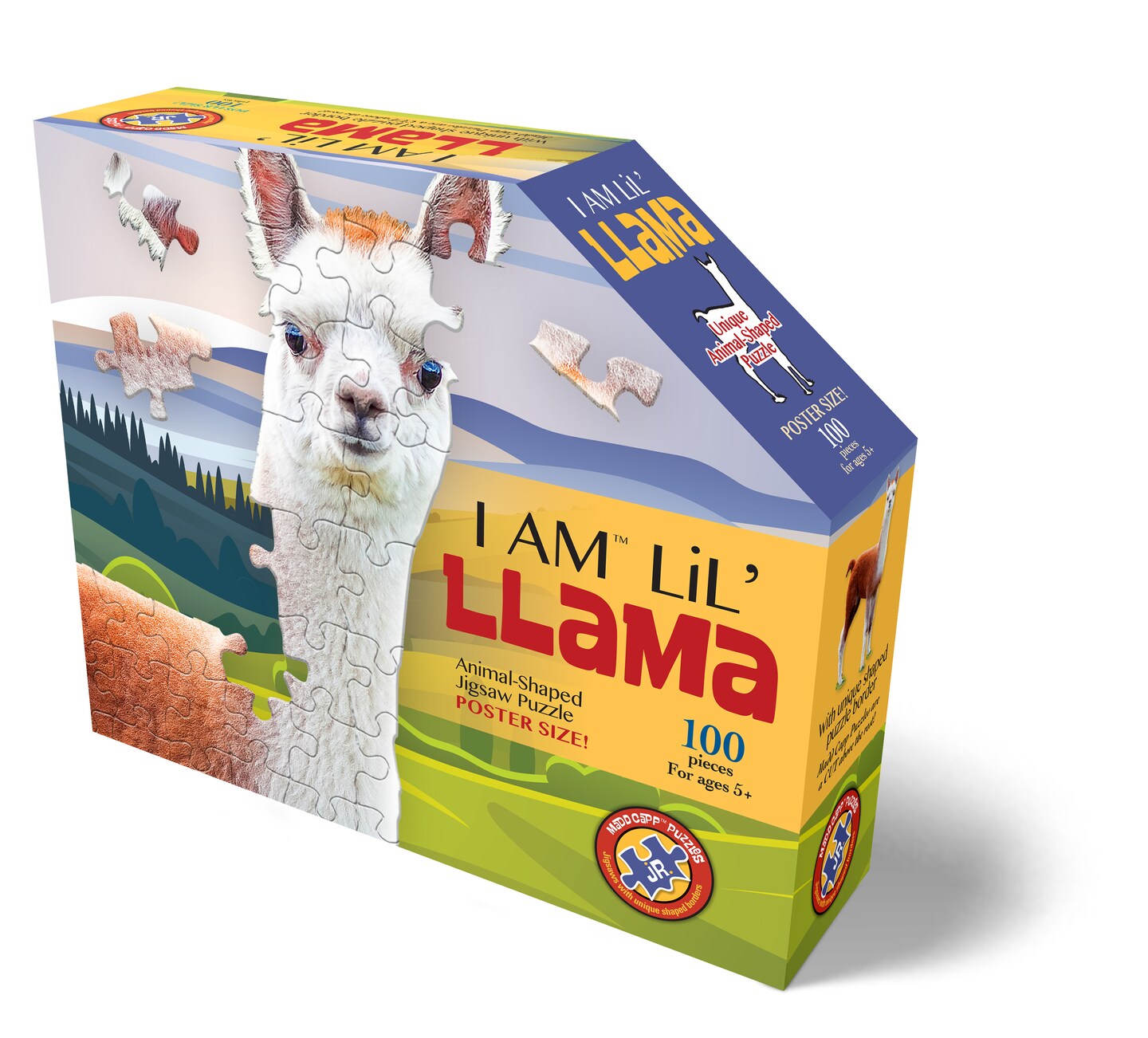 Madd Capp LiL&#x27; LLAMA 100 Piece Jigsaw Puzzle For Ages 5+ - 4011 - Unique Animal-Shaped Border, Poster Size when completed, Oversized Puzzle Pieces For Easy Handling, Includes Educational Fun Facts
