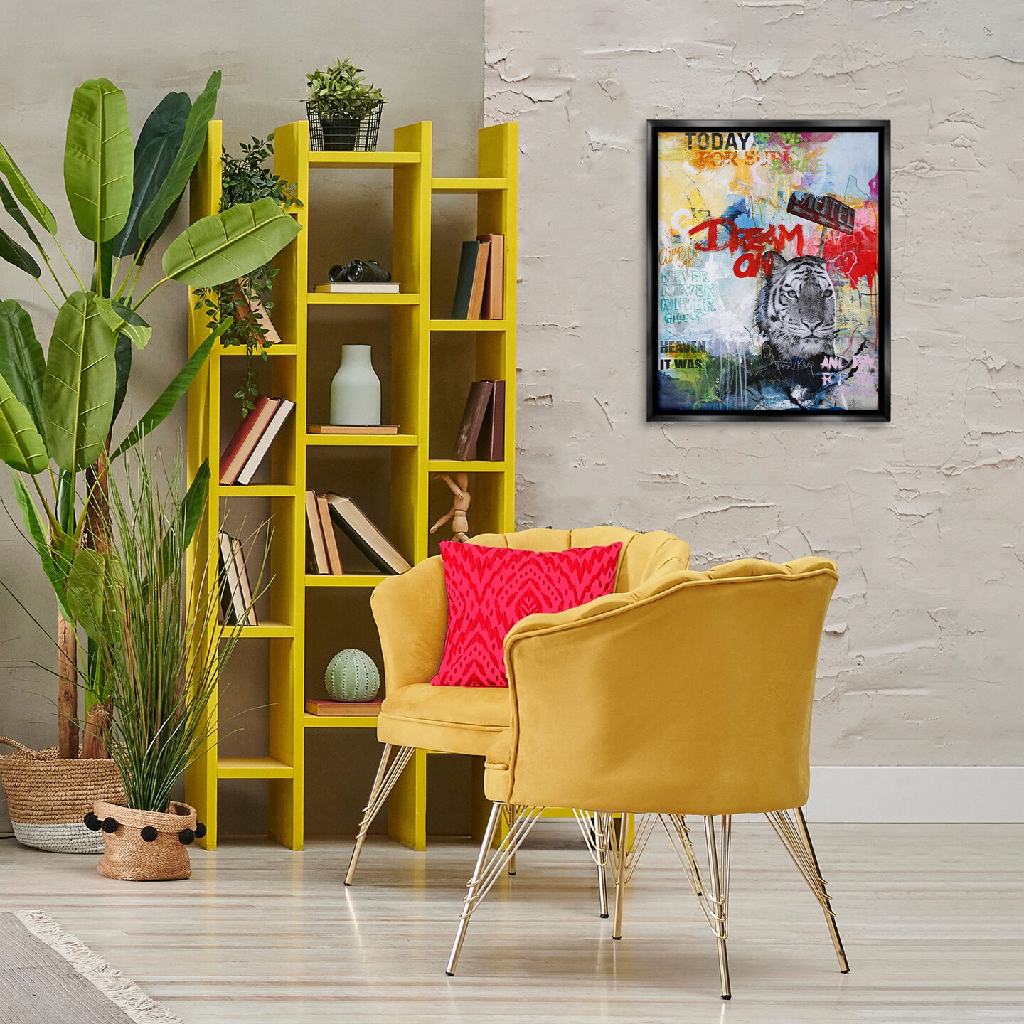 Stupell Industries Inspiring Graffiti &#x26; Tiger Floater Framed Canvas Wall Art Design by Design Fabrikken