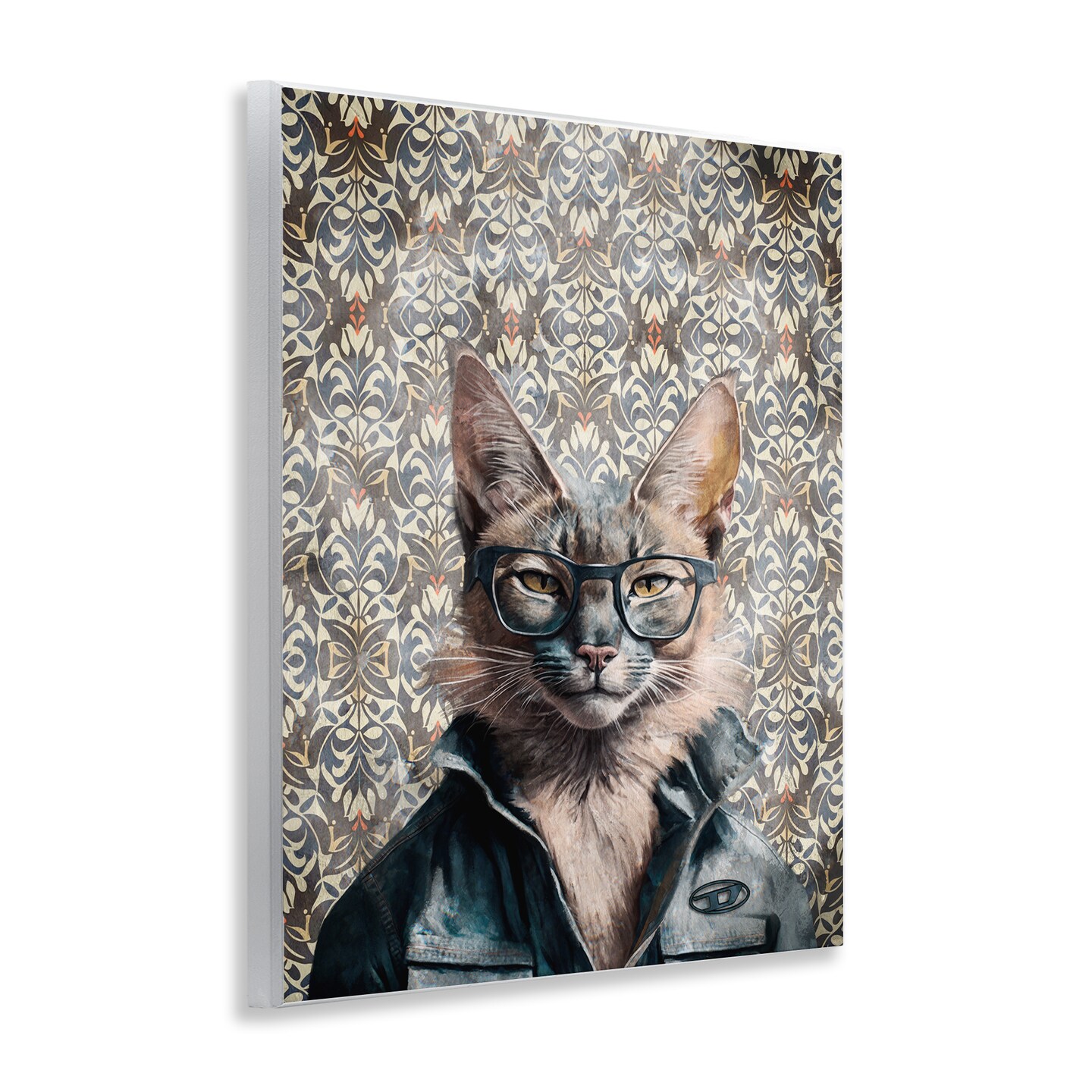 Stupell Industries Wild Cat on Damask Wall Plaque Art Design by Svetlana Aleynikova