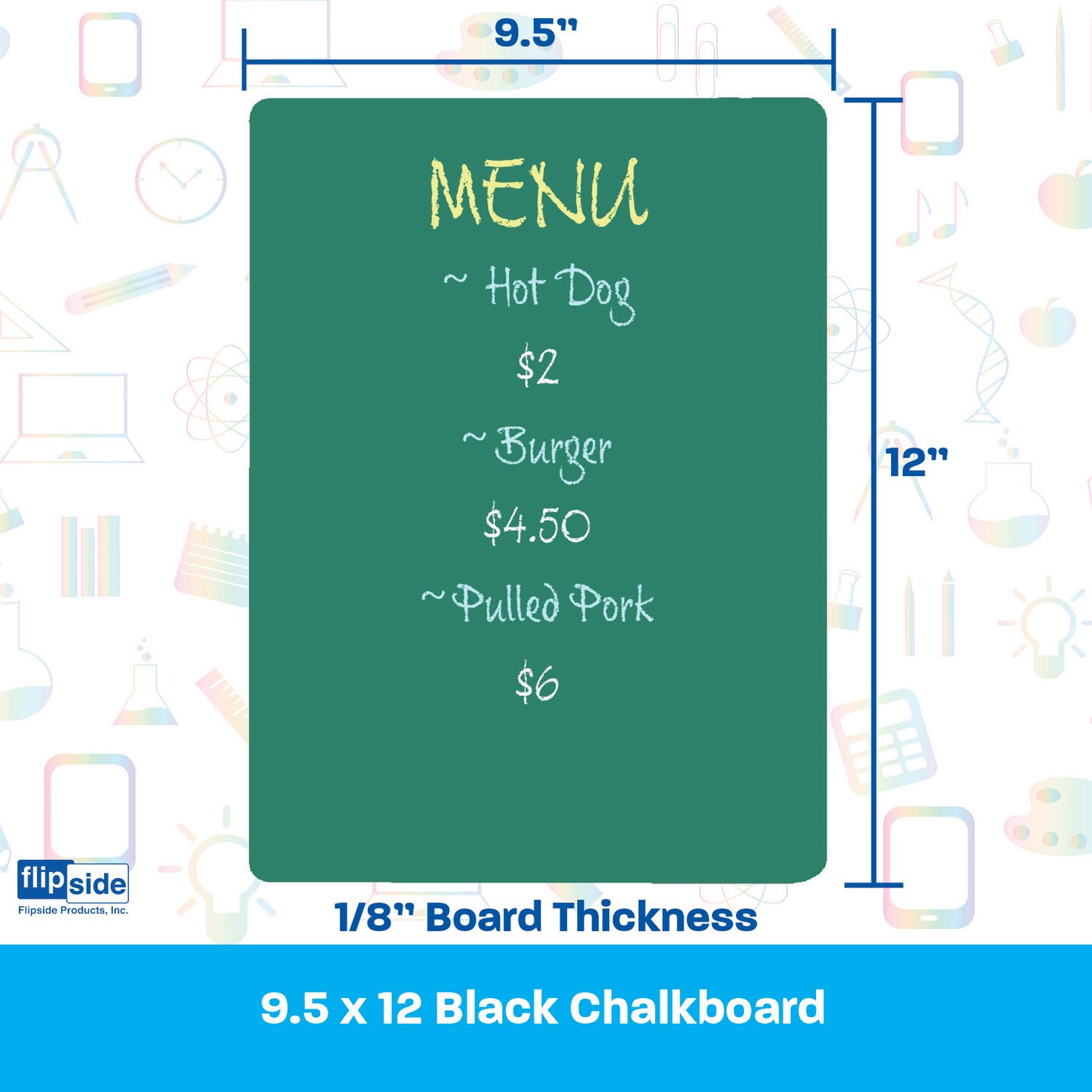 Flipside Products 9.5" x 12" Chalkboards, Classroom Set, Student Drawing, Small School Chalkboard, Menu Board