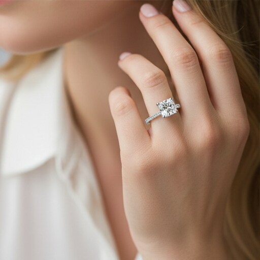 14K White Gold Natural Earth Mined Cushion Cut Diamond Engagement