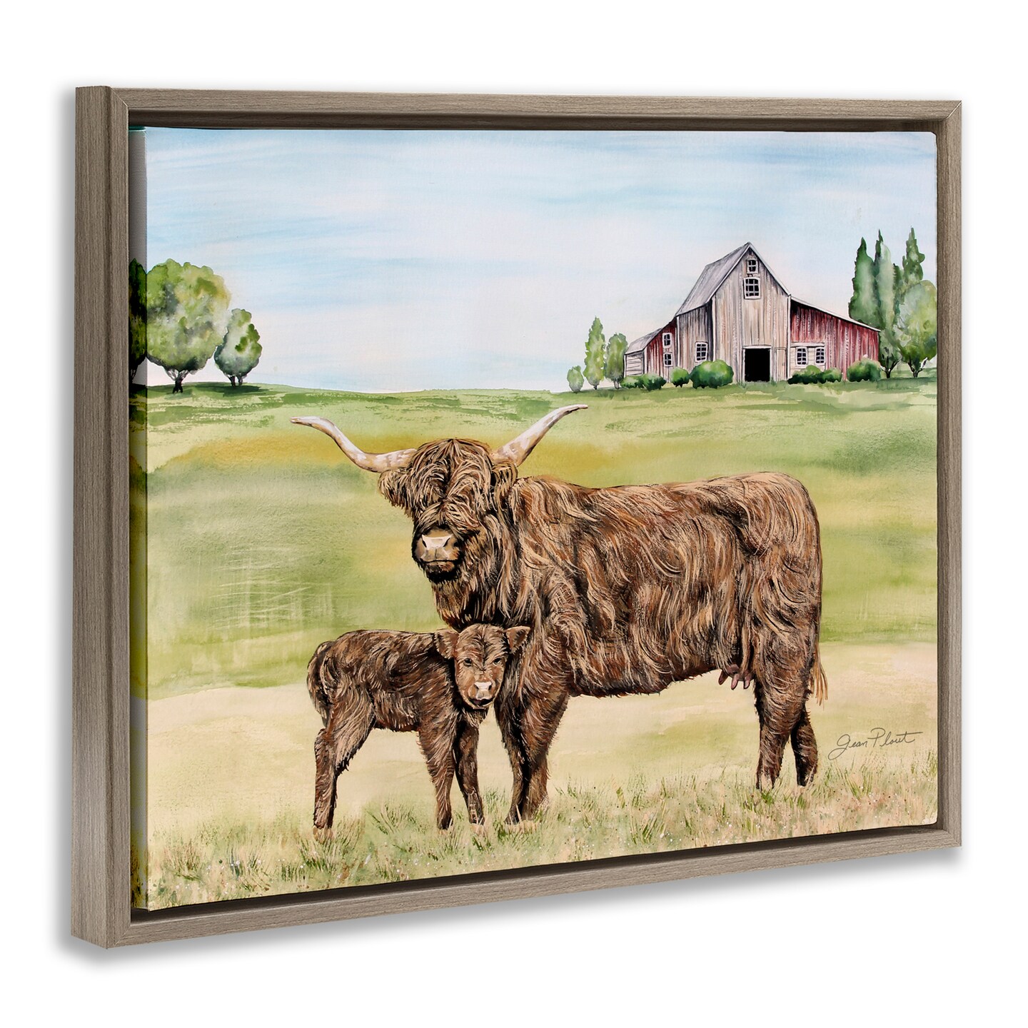 Stupell Industries Highland Cow And Calf Floating Frame, design by Jean Plout
